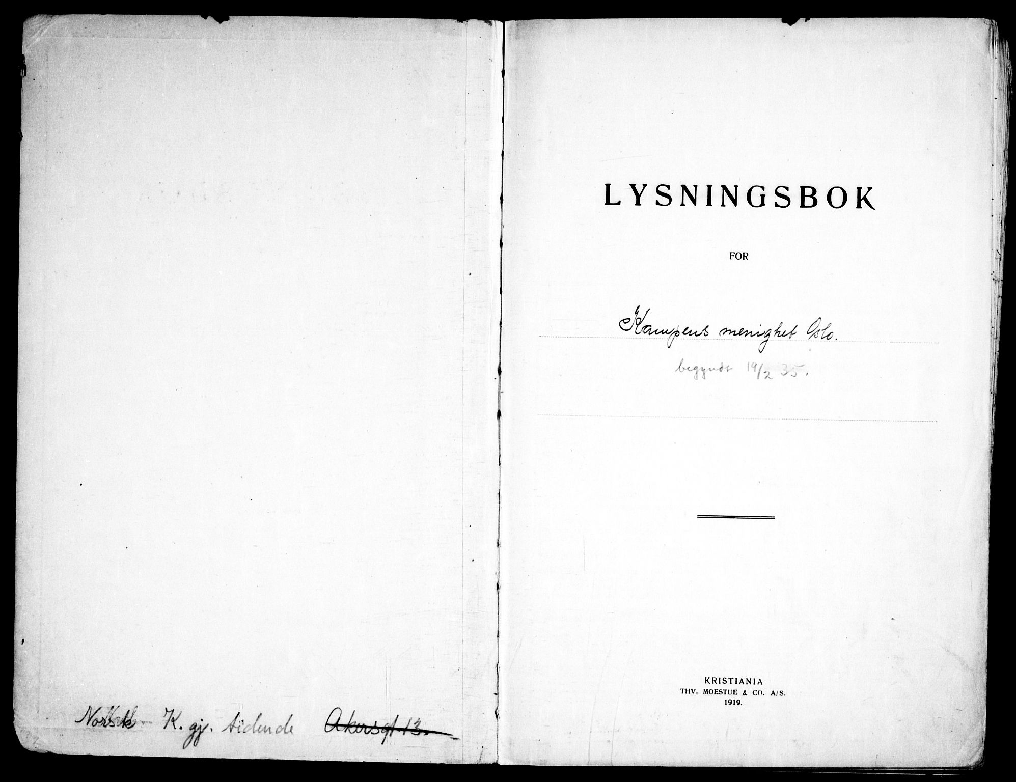 Kampen prestekontor Kirkebøker, SAO/A-10853/H/Ha/L0007: Lysningsprotokoll nr. 7, 1935-1946