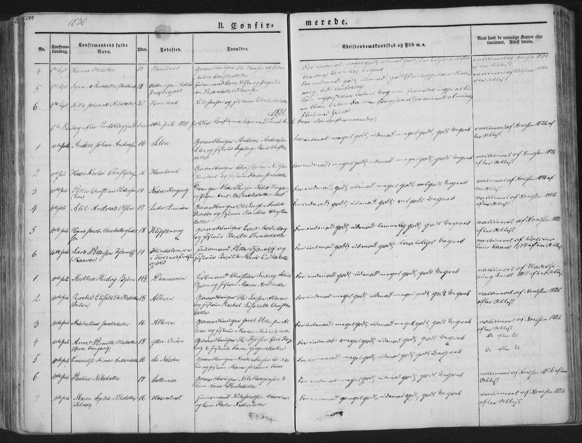Ministerialprotokoller, klokkerbøker og fødselsregistre - Nordland, SAT/A-1459/839/L0565: Ministerialbok nr. 839A02, 1825-1862, s. 284