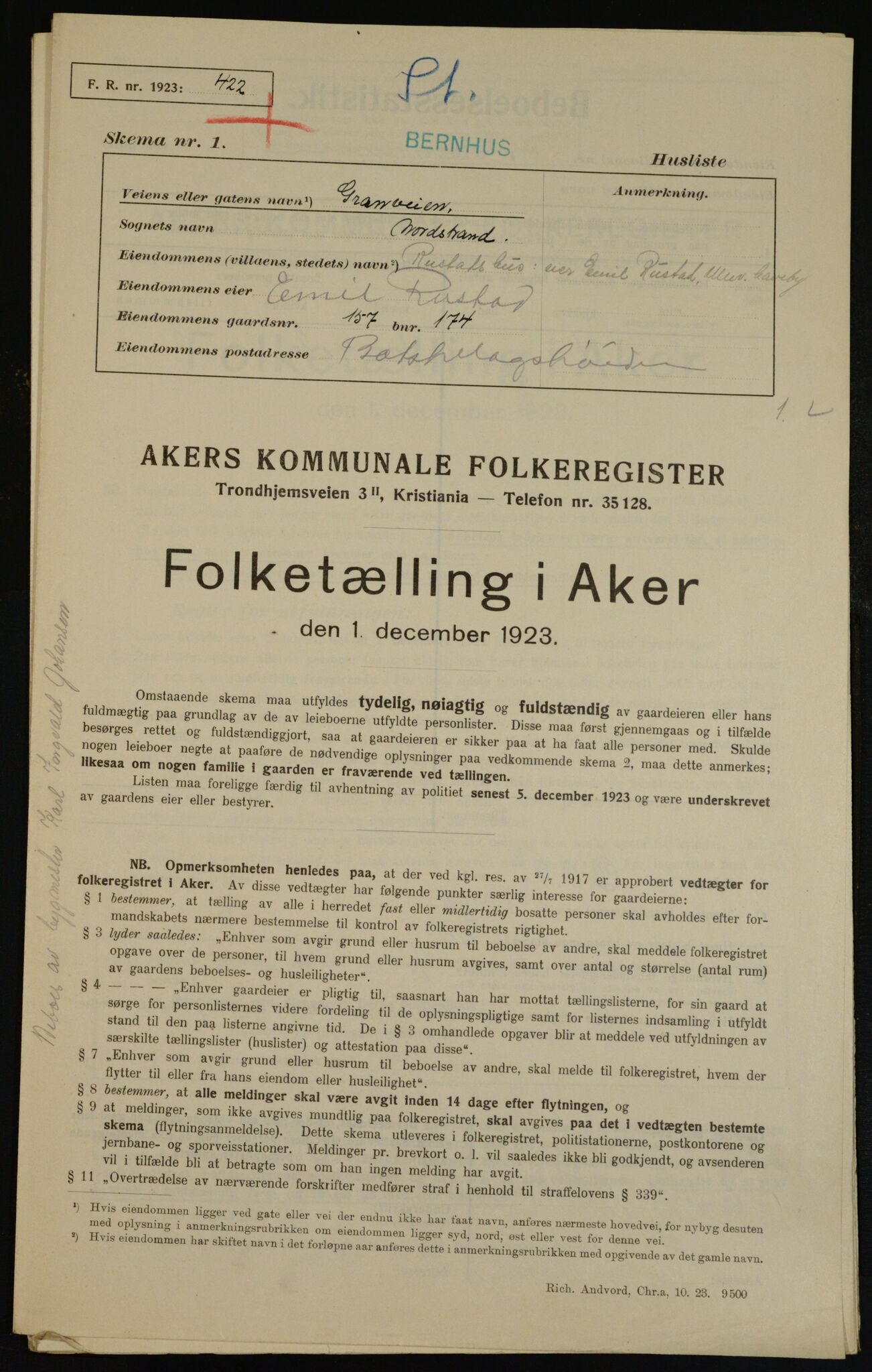 , Kommunal folketelling 1.12.1923 for Aker, 1923, s. 39151