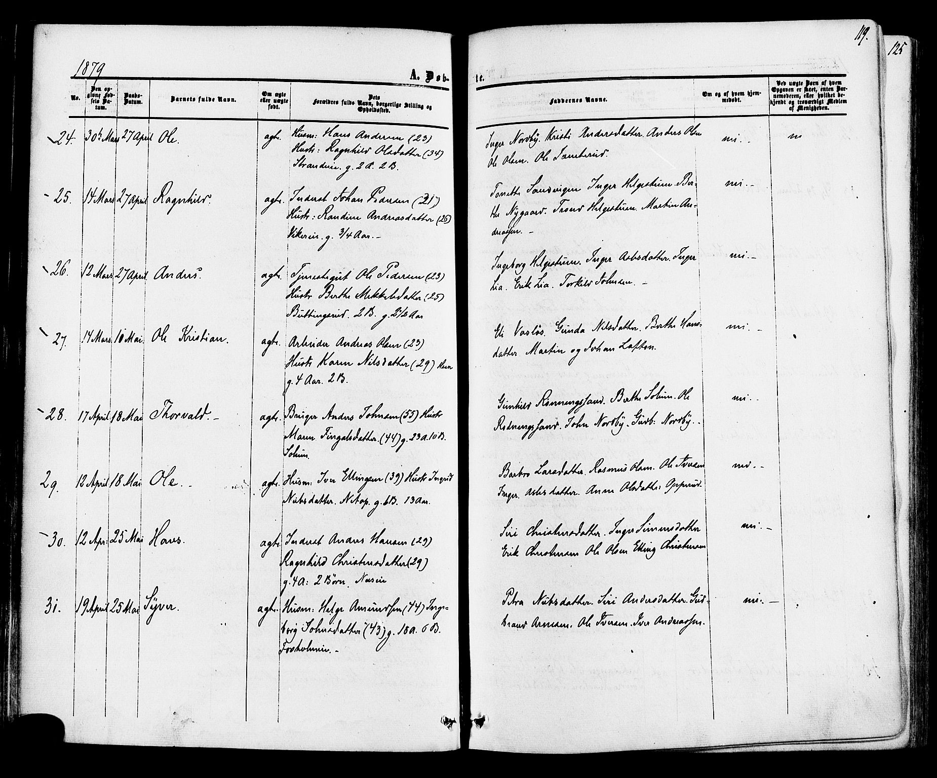 Ådal kirkebøker, AV/SAKO-A-248/F/Fa/L0001: Ministerialbok nr. I 1, 1857-1883, s. 119