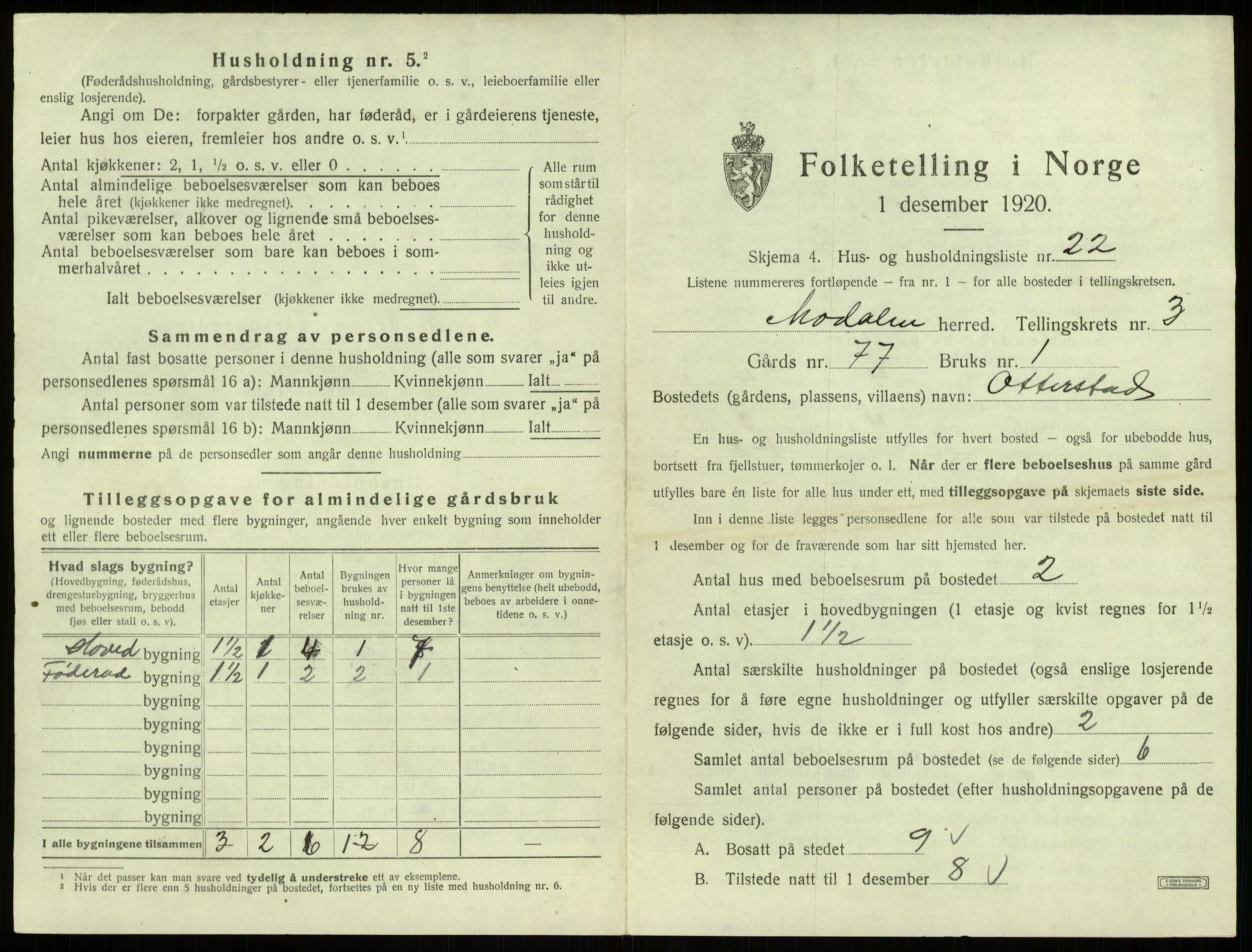 SAB, Folketelling 1920 for 1252 Modalen herred, 1920, s. 119