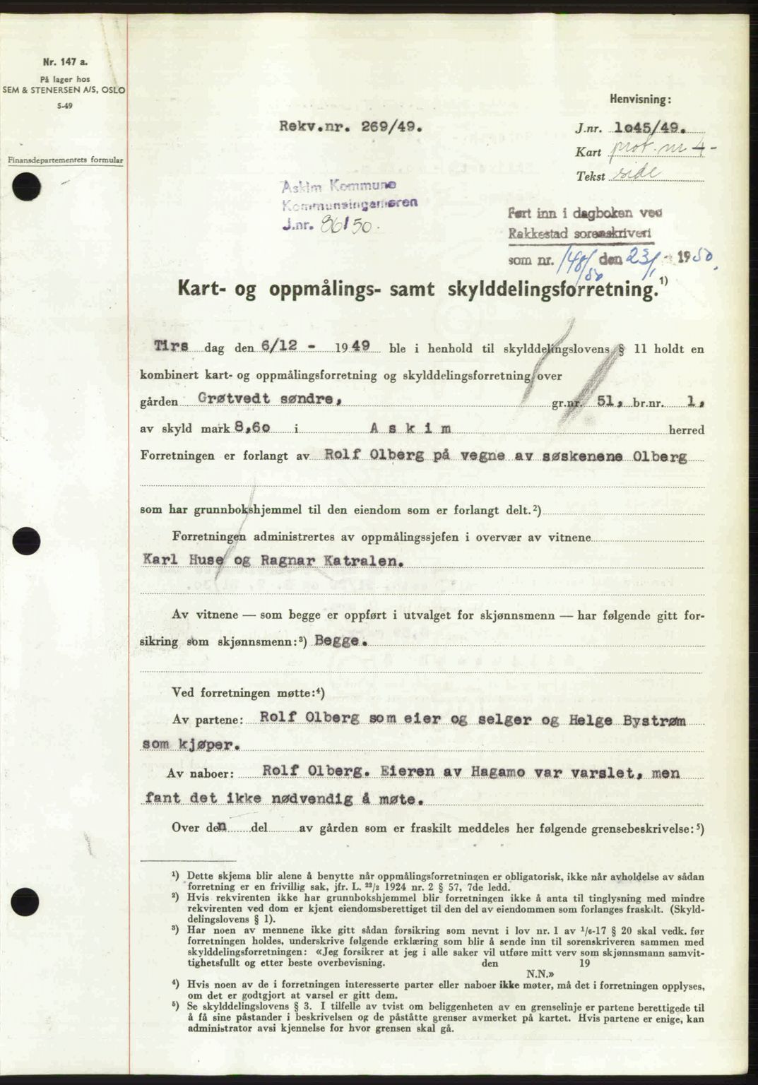 Rakkestad sorenskriveri, SAO/A-10686/G/Gb/Gba/Gbab/L0019: Pantebok nr. A19, 1949-1950, Dagboknr: 148/1950