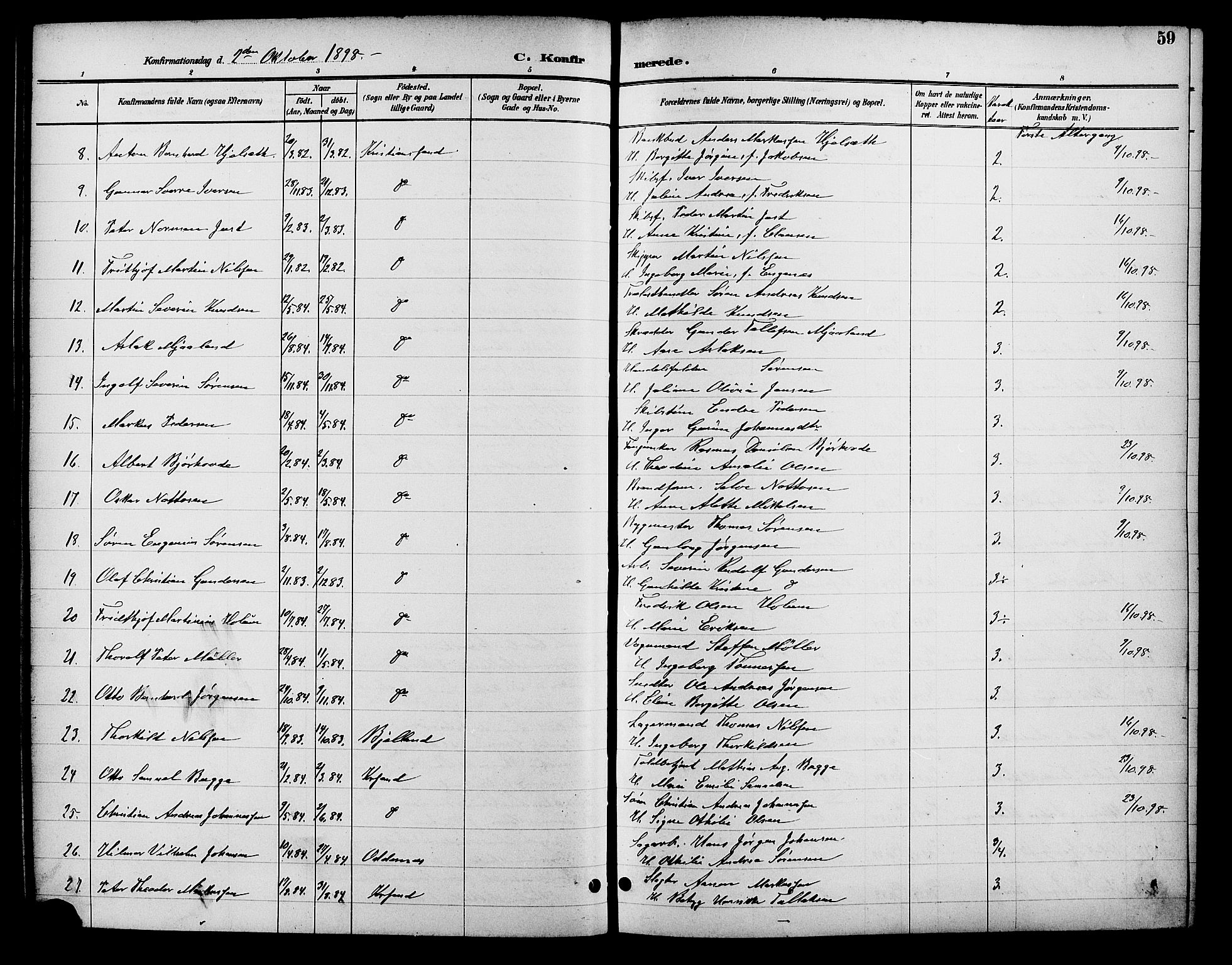 Kristiansand domprosti, AV/SAK-1112-0006/F/Fb/L0017: Klokkerbok nr. B 17, 1893-1906, s. 59