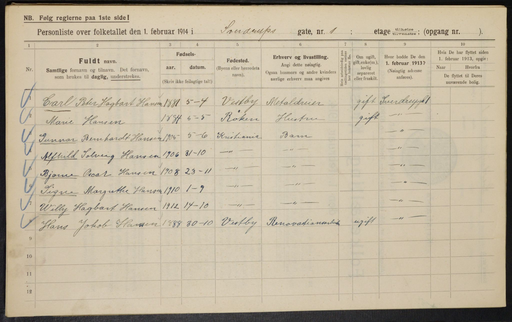 OBA, Kommunal folketelling 1.2.1914 for Kristiania, 1914, s. 105541