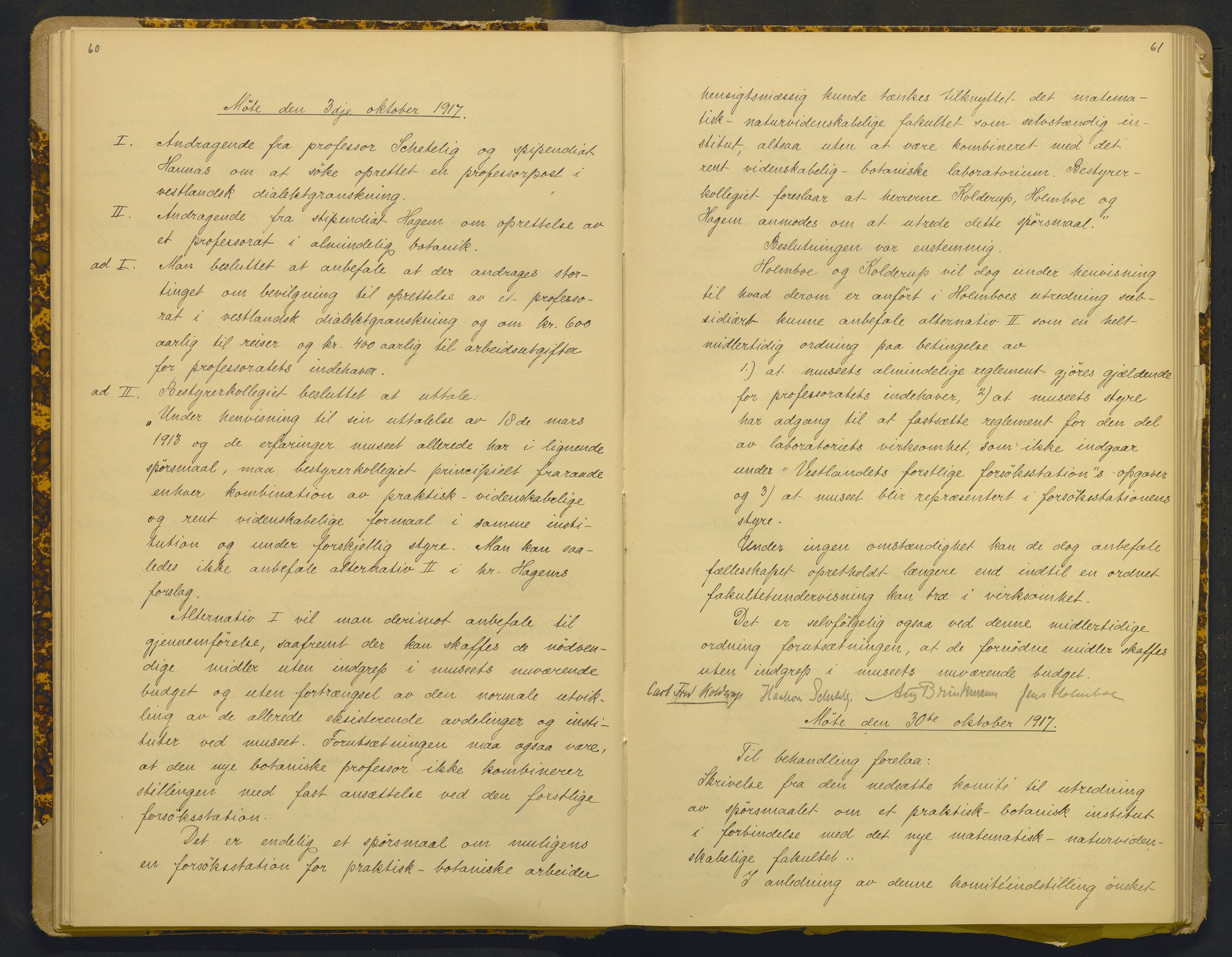 Bergens Museum, AV/SAB-A-17301/18/A/L0001: Bestyrerkollegiets forhandlingsprotokoll med register , 1907-1927, s. 60-61