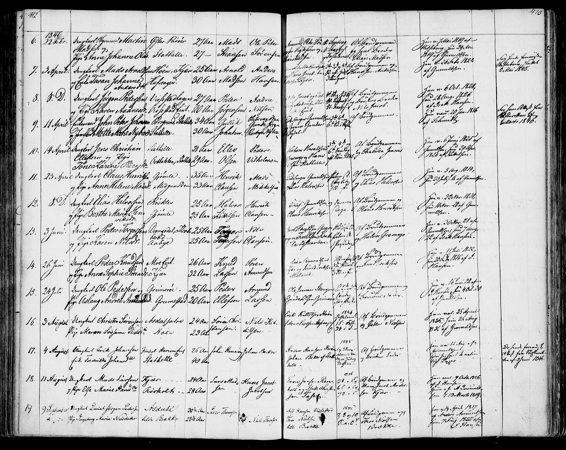 Bamble kirkebøker, AV/SAKO-A-253/F/Fa/L0004: Ministerialbok nr. I 4, 1834-1853, s. 412-413