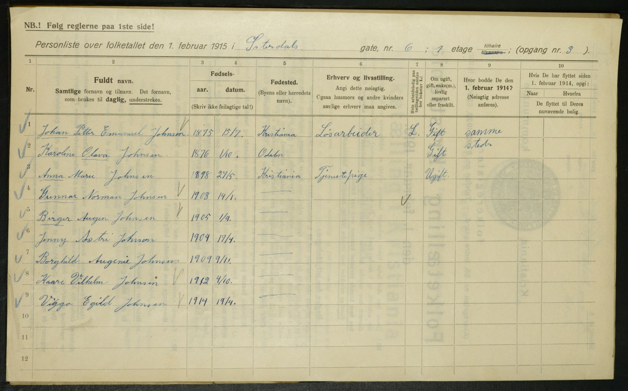 OBA, Kommunal folketelling 1.2.1915 for Kristiania, 1915, s. 129661