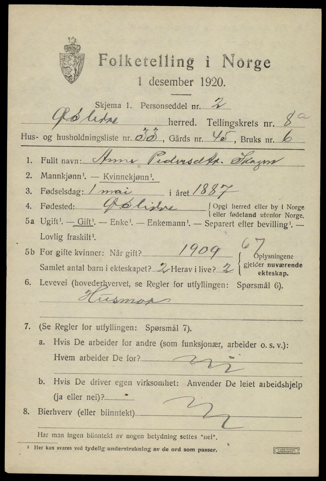 SAH, Folketelling 1920 for 0544 Øystre Slidre herred, 1920, s. 5113