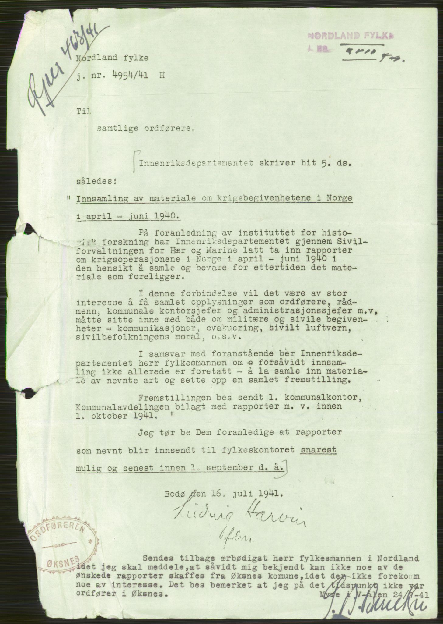 Forsvaret, Forsvarets krigshistoriske avdeling, AV/RA-RAFA-2017/Y/Ya/L0017: II-C-11-31 - Fylkesmenn.  Rapporter om krigsbegivenhetene 1940., 1940, s. 12