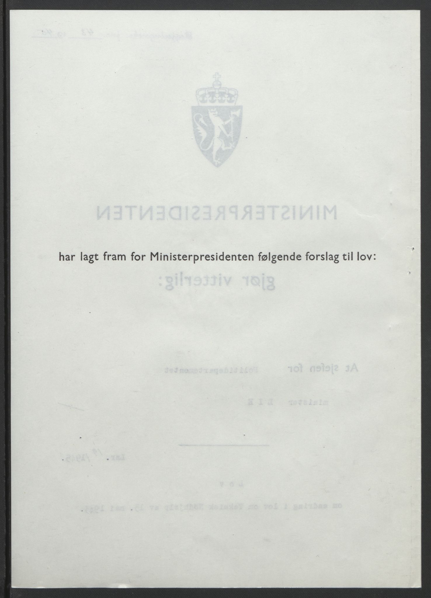NS-administrasjonen 1940-1945 (Statsrådsekretariatet, de kommisariske statsråder mm), RA/S-4279/D/Db/L0101/0001: -- / Lover og vedtak, 1945, s. 82