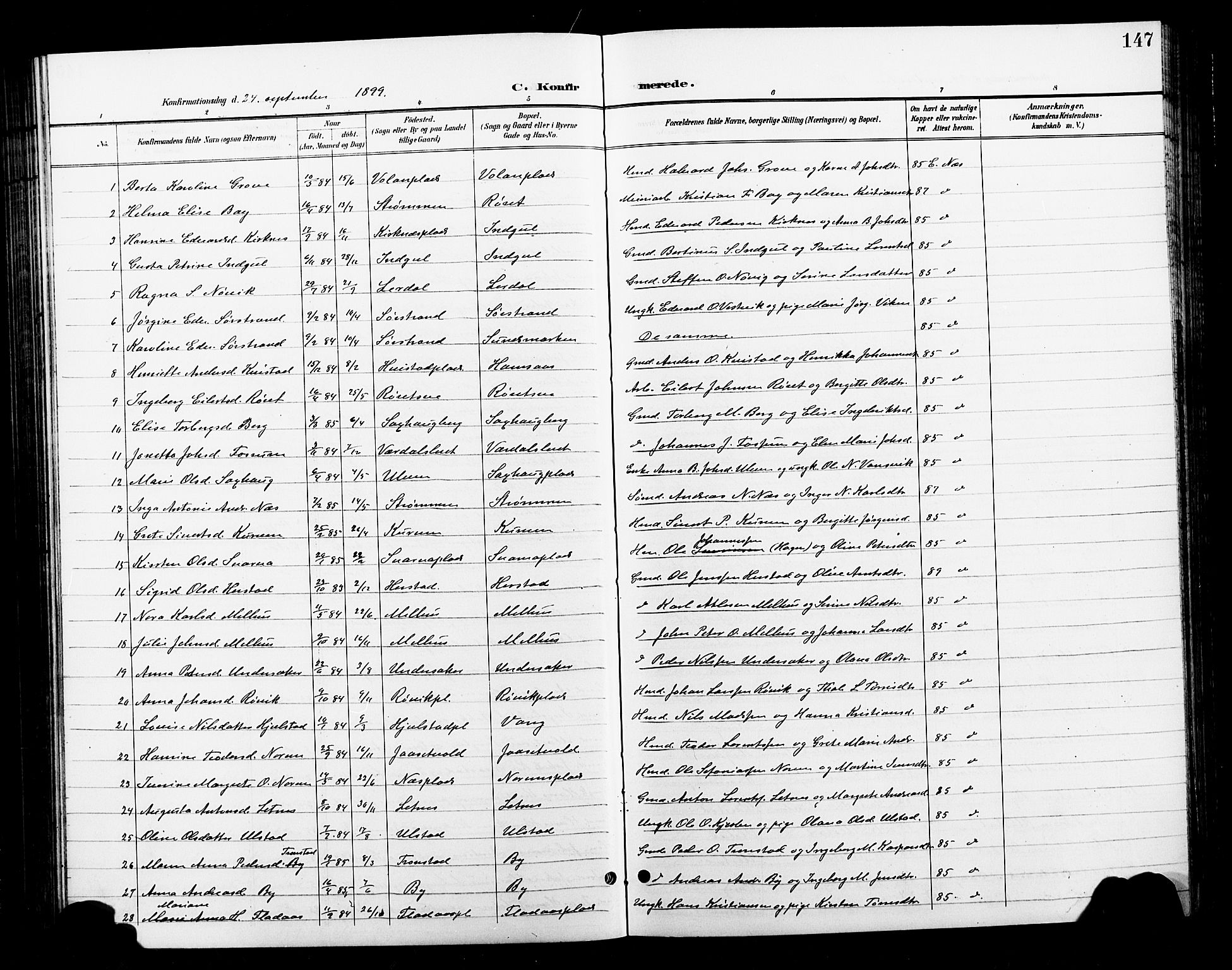 Ministerialprotokoller, klokkerbøker og fødselsregistre - Nord-Trøndelag, SAT/A-1458/730/L0302: Klokkerbok nr. 730C05, 1898-1924, s. 147