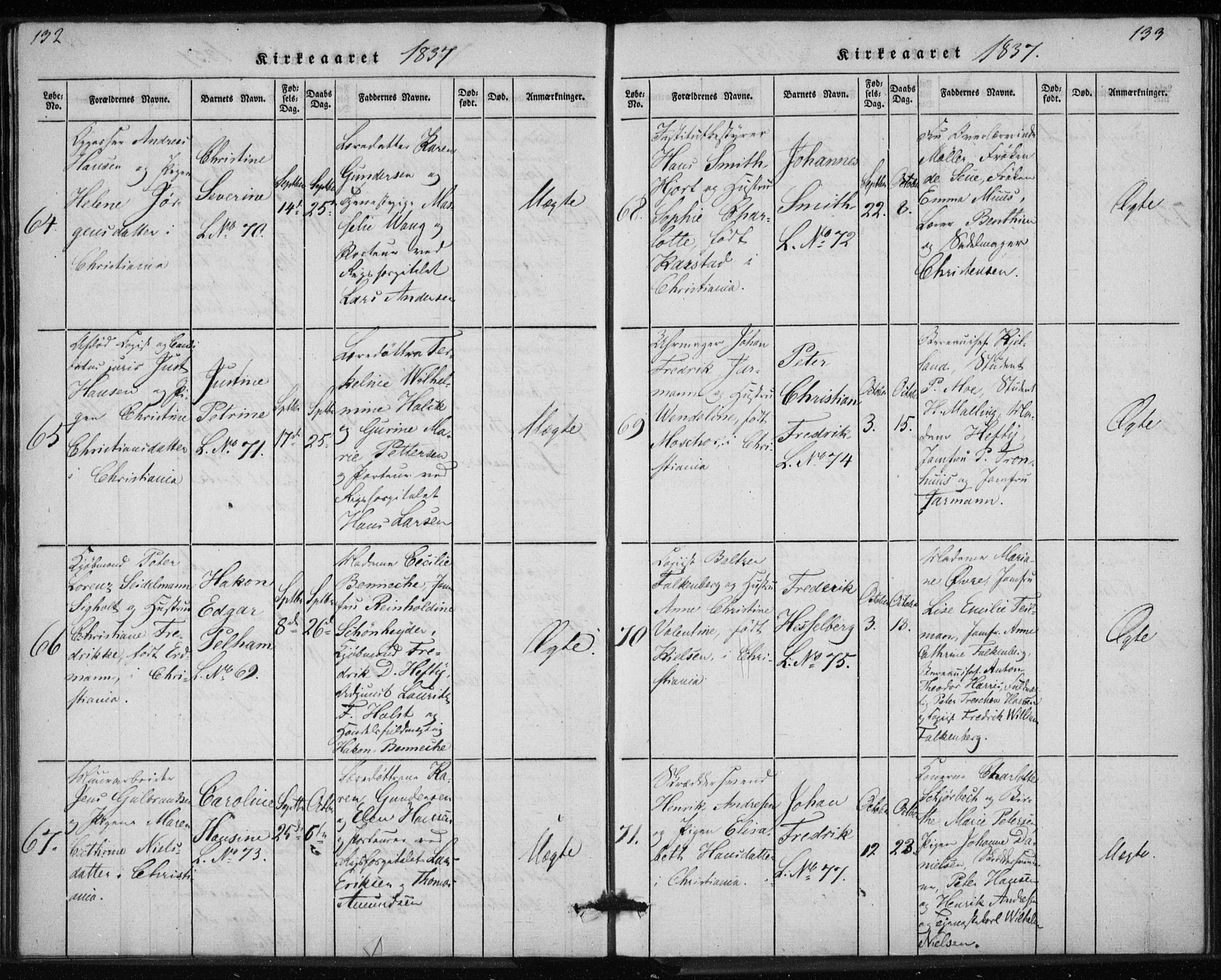 Rikshospitalet prestekontor Kirkebøker, AV/SAO-A-10309b/K/L0001/0001: Dåpsbok nr. 1.1, 1834-1842, s. 132-133