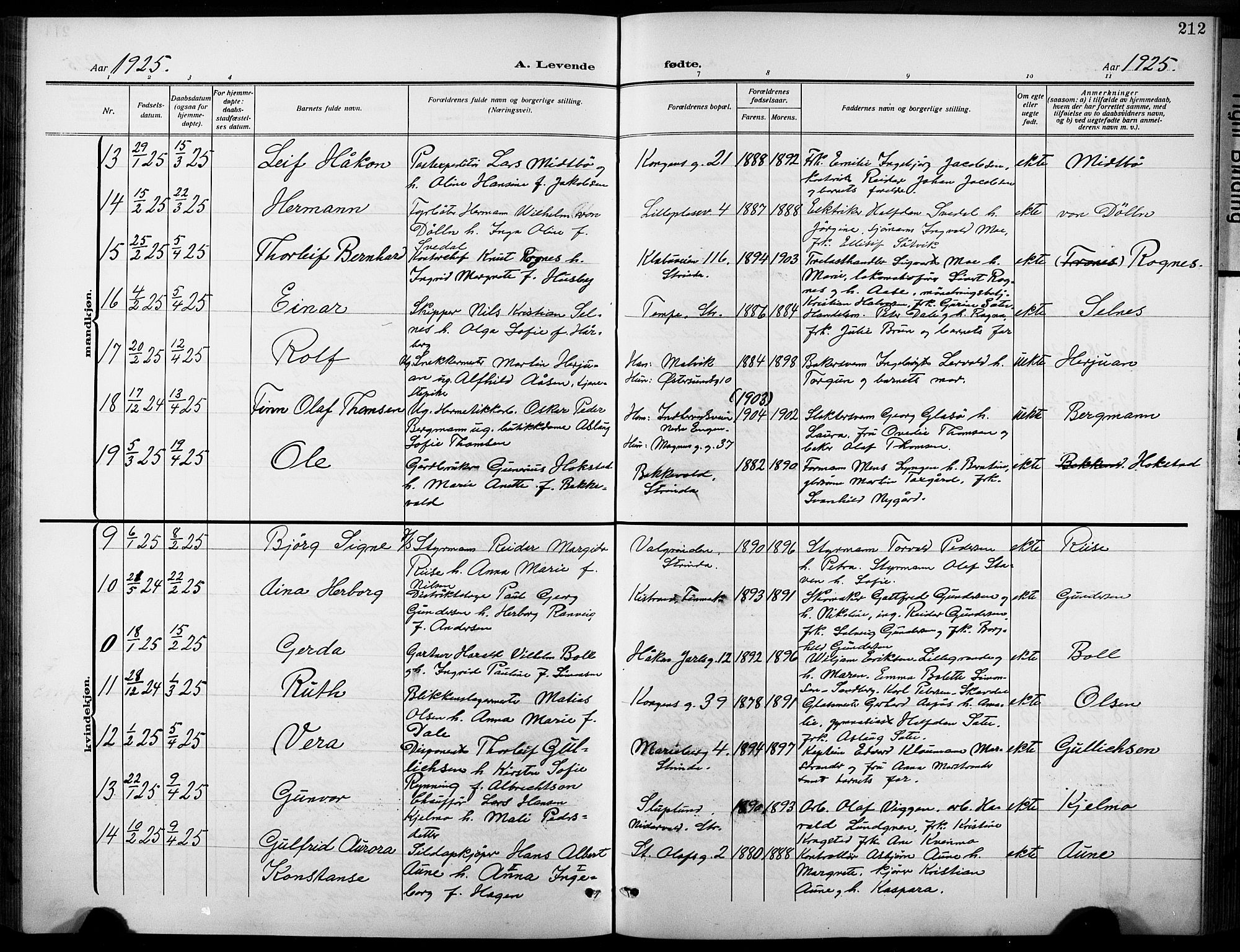 Ministerialprotokoller, klokkerbøker og fødselsregistre - Sør-Trøndelag, AV/SAT-A-1456/601/L0096: Klokkerbok nr. 601C14, 1911-1931, s. 212