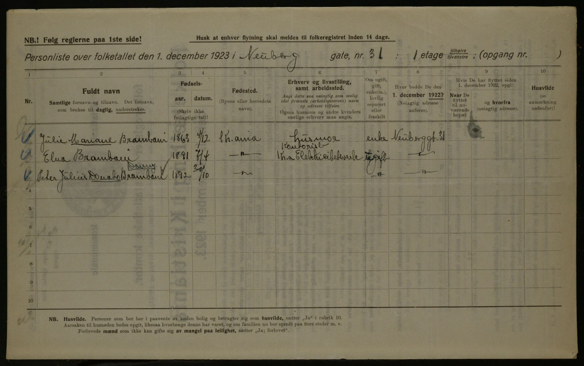 OBA, Kommunal folketelling 1.12.1923 for Kristiania, 1923, s. 77252