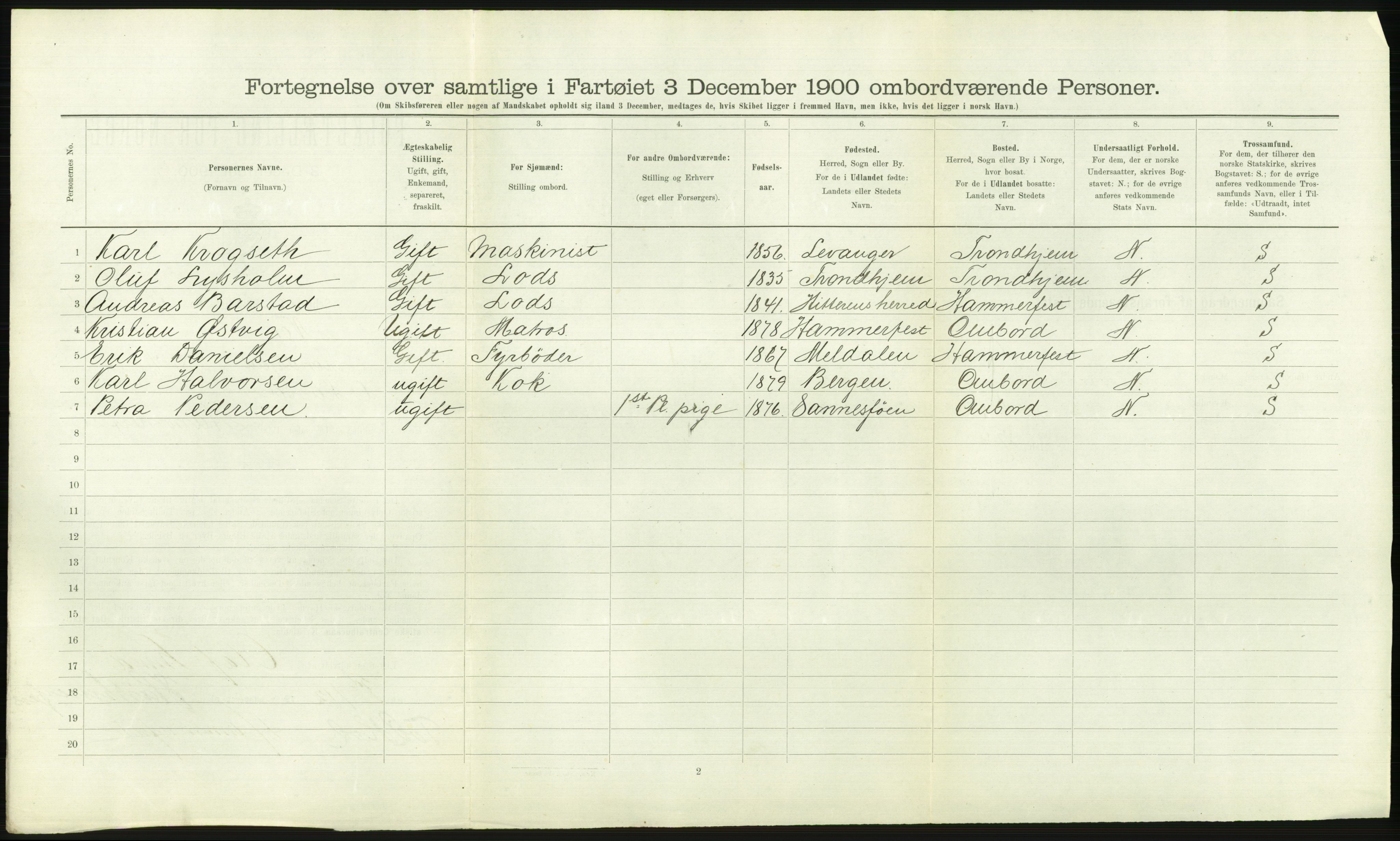 RA, Folketelling 1900 - skipslister med personlister for skip i norske havner, utenlandske havner og til havs, 1900, s. 2760