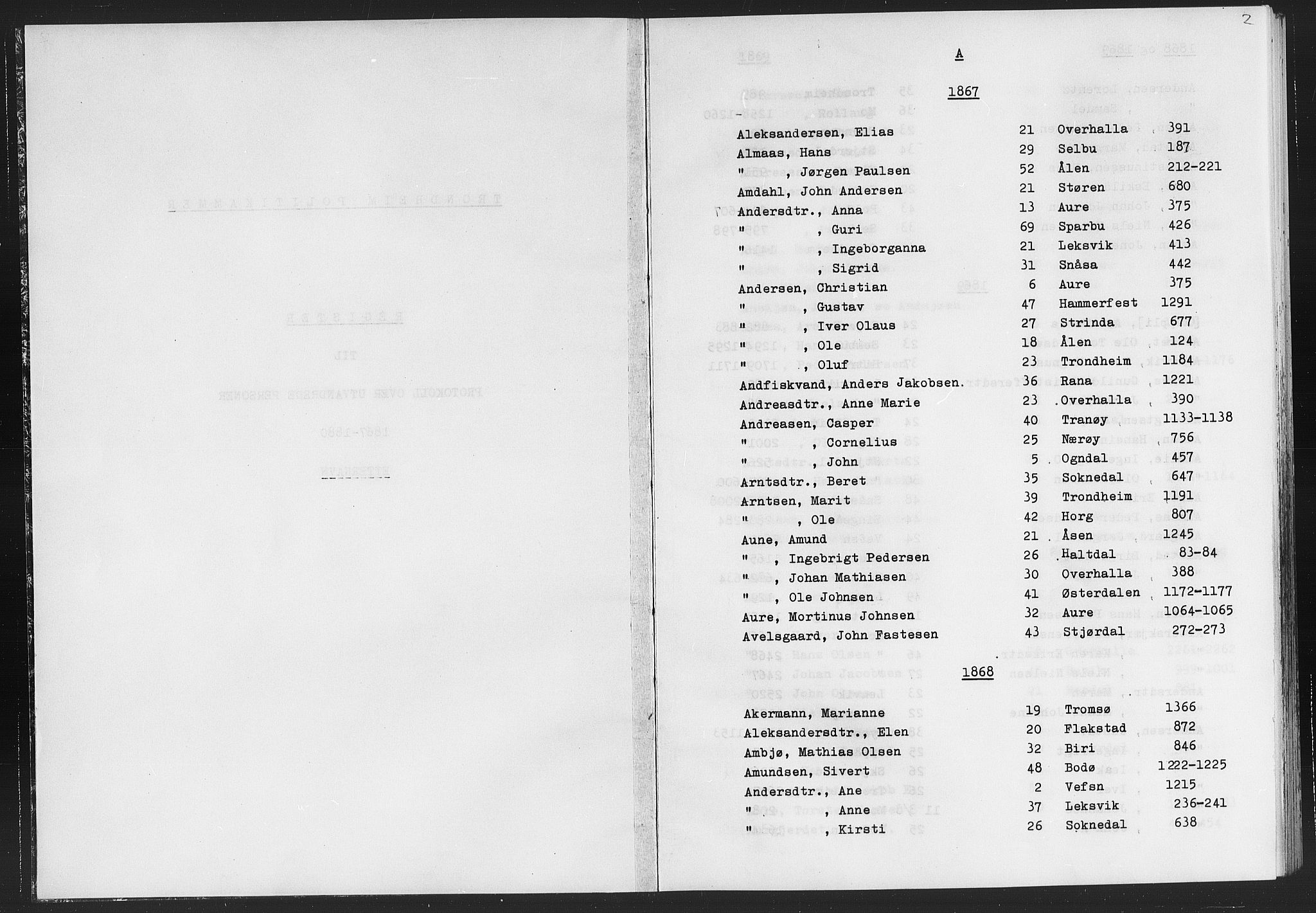 Trondheim politikammer, SAT/A-1887/1/32/L0019/0009: Registre til emigrantprotokollene / Etternavnsregister, 1867-1880