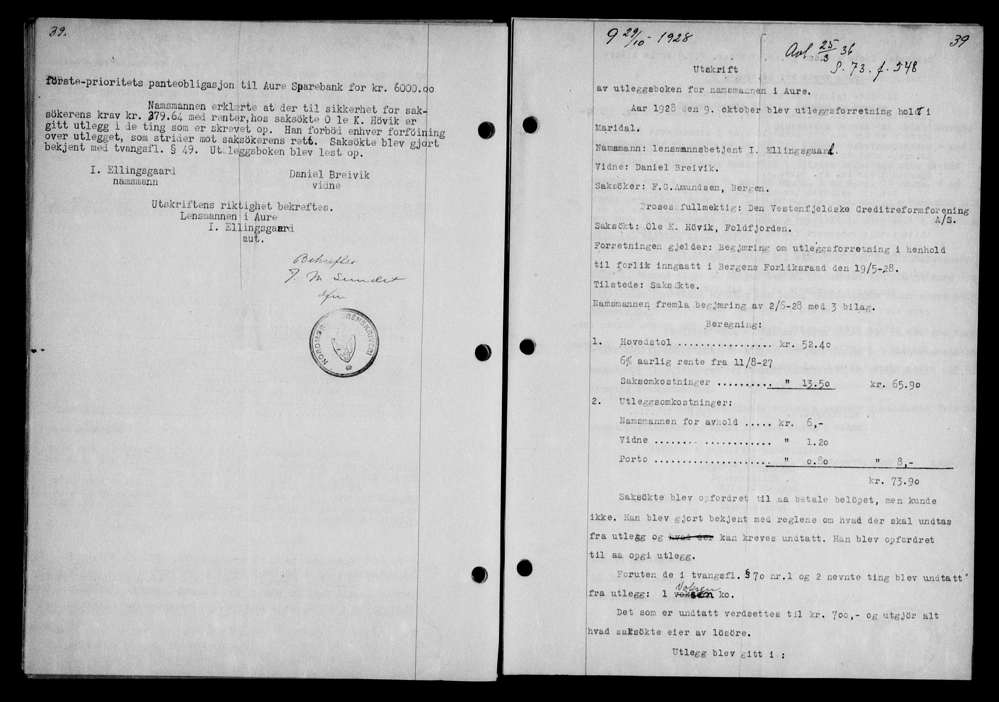 Nordmøre sorenskriveri, AV/SAT-A-4132/1/2/2Ca/L0065: Pantebok nr. 55, 1928-1929, Tingl.dato: 29.10.1928