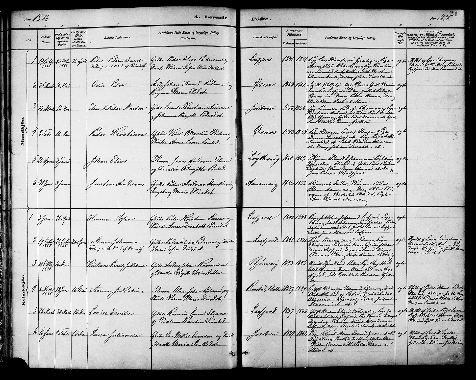 Ministerialprotokoller, klokkerbøker og fødselsregistre - Nordland, AV/SAT-A-1459/854/L0777: Ministerialbok nr. 854A01 /1, 1883-1891, s. 21