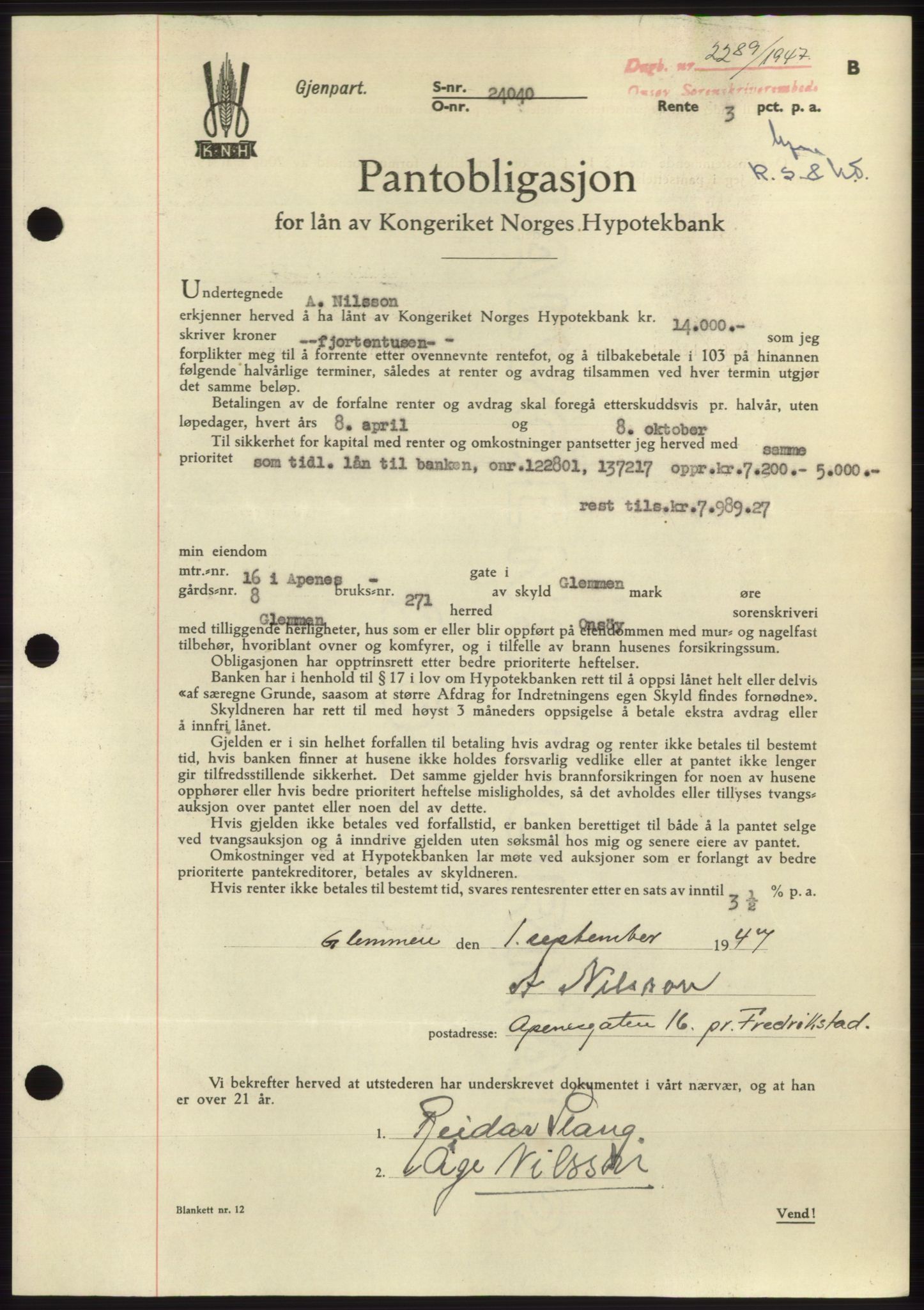 Onsøy sorenskriveri, SAO/A-10474/G/Ga/Gac/L0006: Pantebok nr. B 12-6, 1947-1948, Dagboknr: 2289/1947