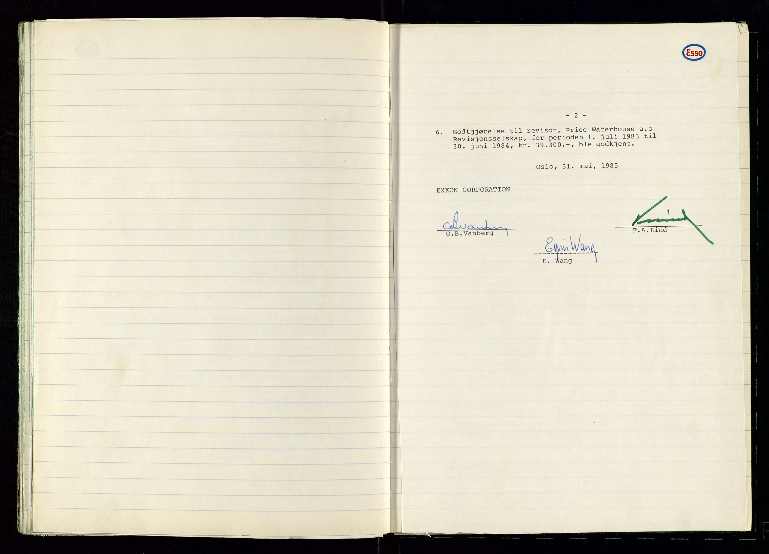 PA 1538 - Exxon Chemical Norge A/S, SAST/A-101958/A/Aa/L0001/0002: Generalforsamlinger og styreprotokoller / Protokoll for generalforsamlinger, 1966-1996