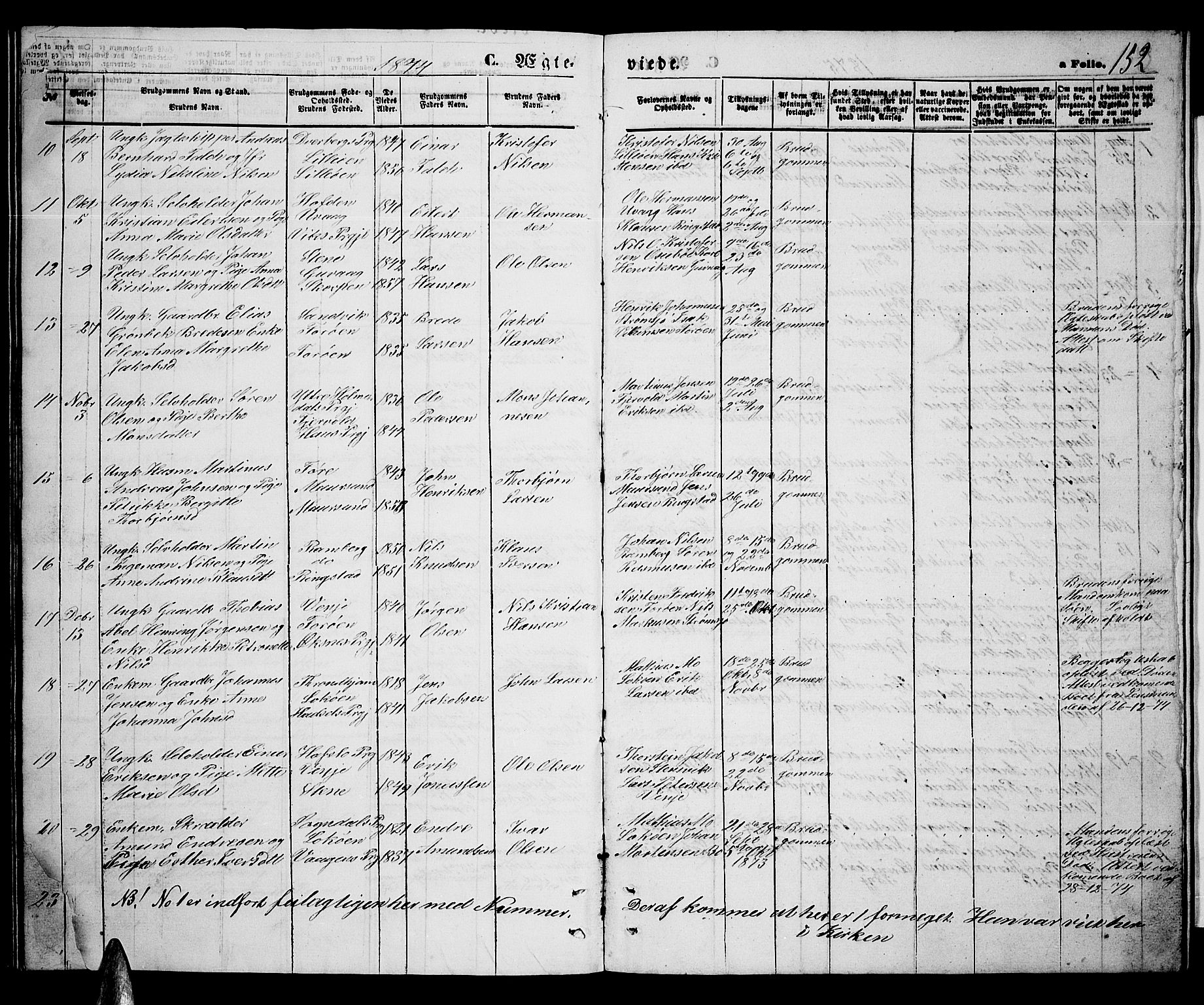 Ministerialprotokoller, klokkerbøker og fødselsregistre - Nordland, AV/SAT-A-1459/891/L1314: Klokkerbok nr. 891C03, 1870-1885, s. 152