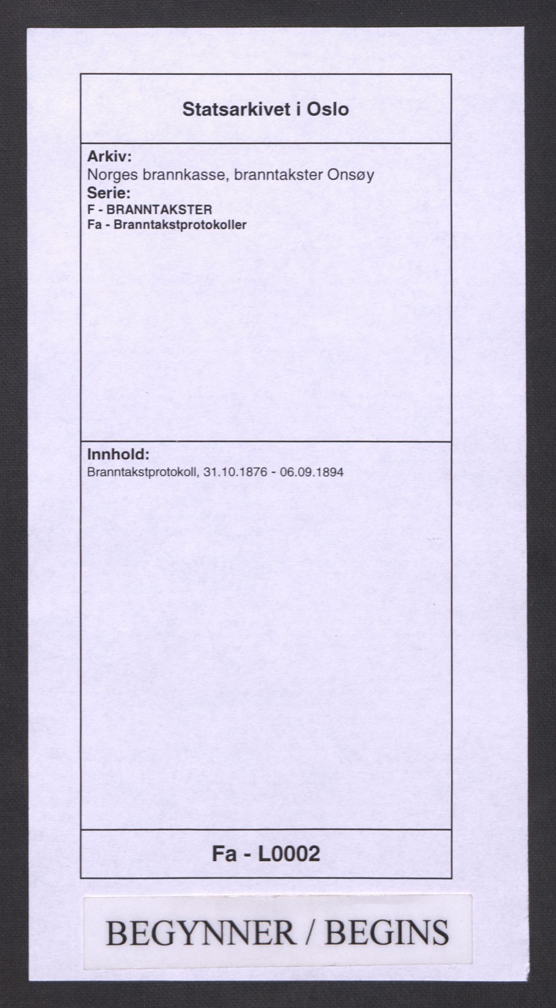 Norges brannkasse, branntakster Onsøy, AV/SAO-A-11074/F/Fa/L0002: Branntakstprotokoll, 1876-1894