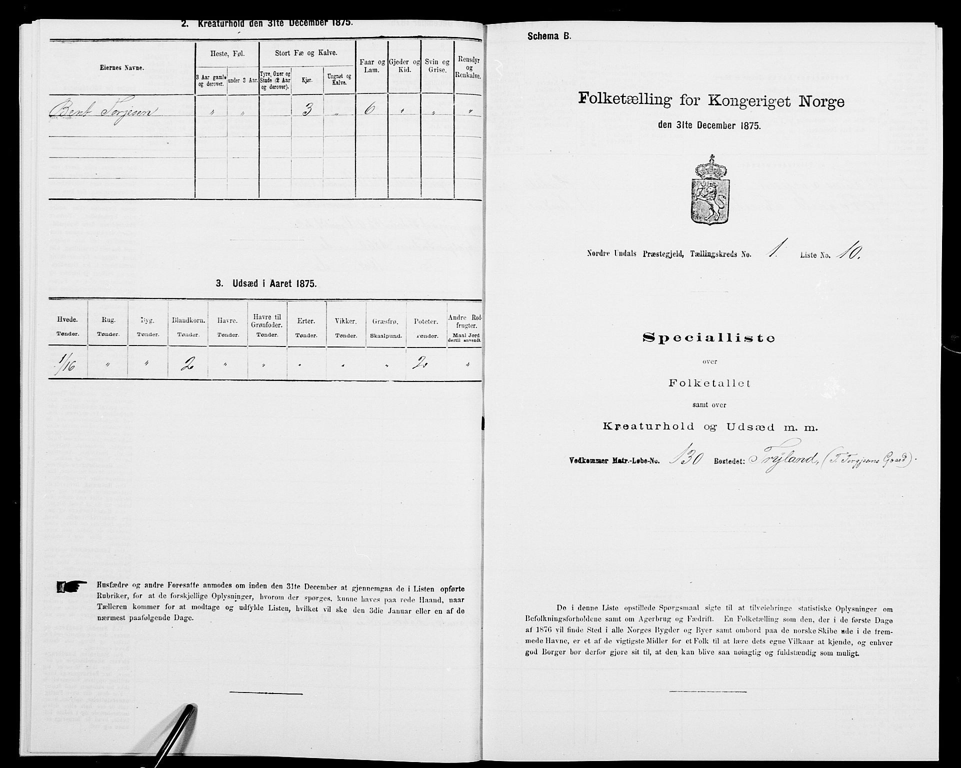 SAK, Folketelling 1875 for 1028P Nord-Audnedal prestegjeld, 1875, s. 62