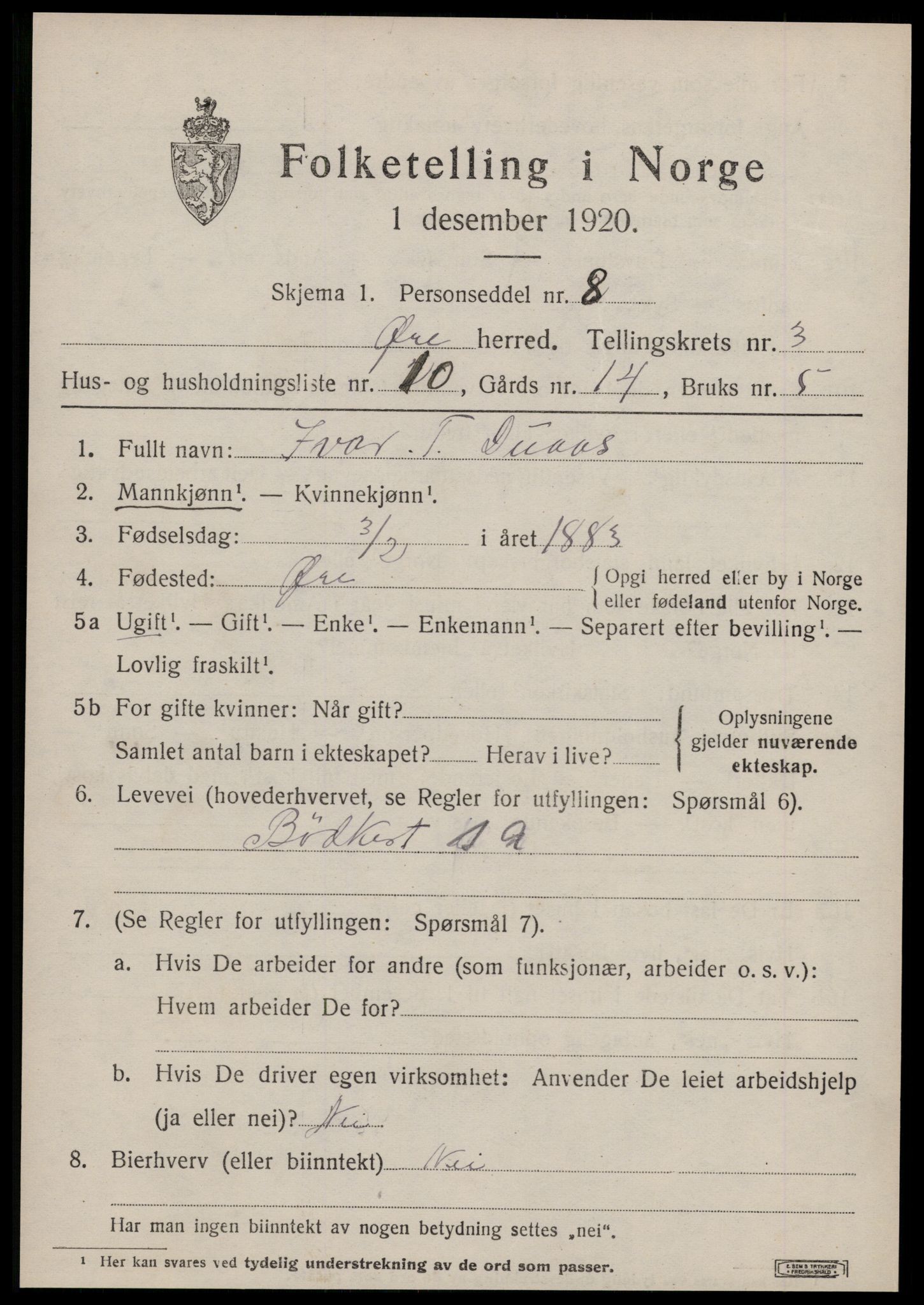 SAT, Folketelling 1920 for 1558 Øre herred, 1920, s. 1709