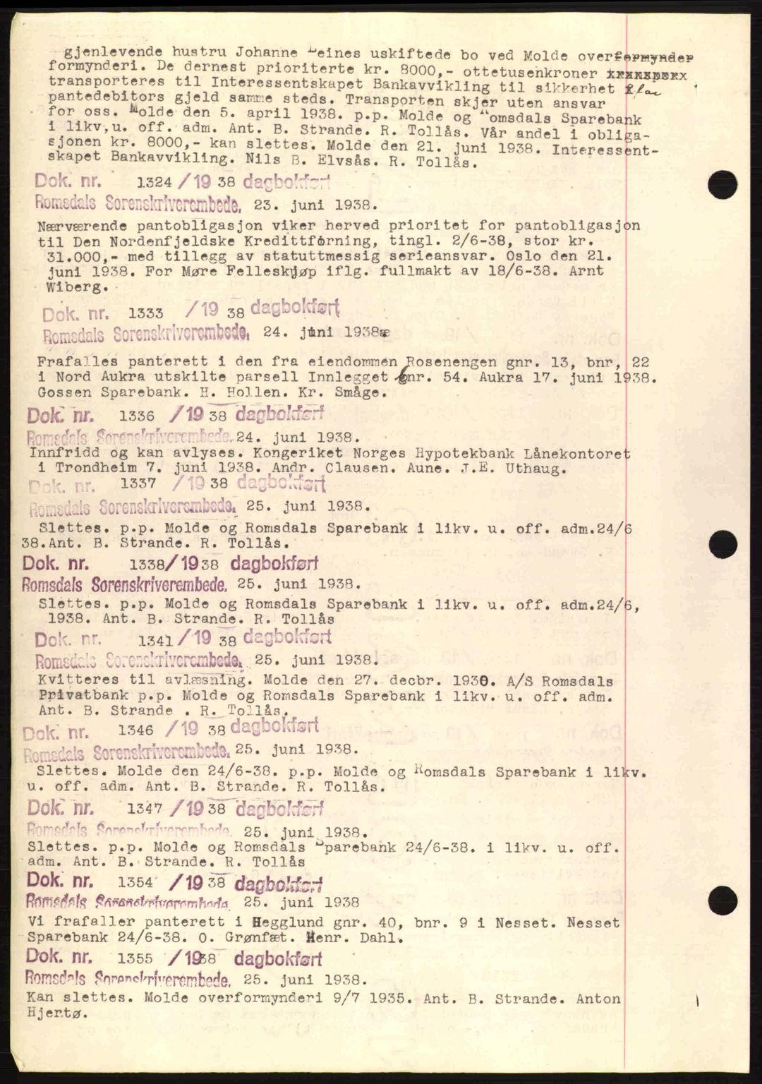 Romsdal sorenskriveri, AV/SAT-A-4149/1/2/2C: Pantebok nr. C1a, 1936-1945, Dagboknr: 1324/1938