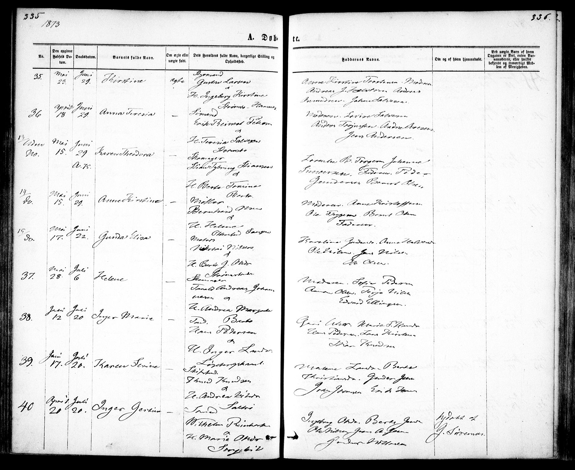 Tromøy sokneprestkontor, SAK/1111-0041/F/Fa/L0008: Ministerialbok nr. A 8, 1870-1877, s. 335-336