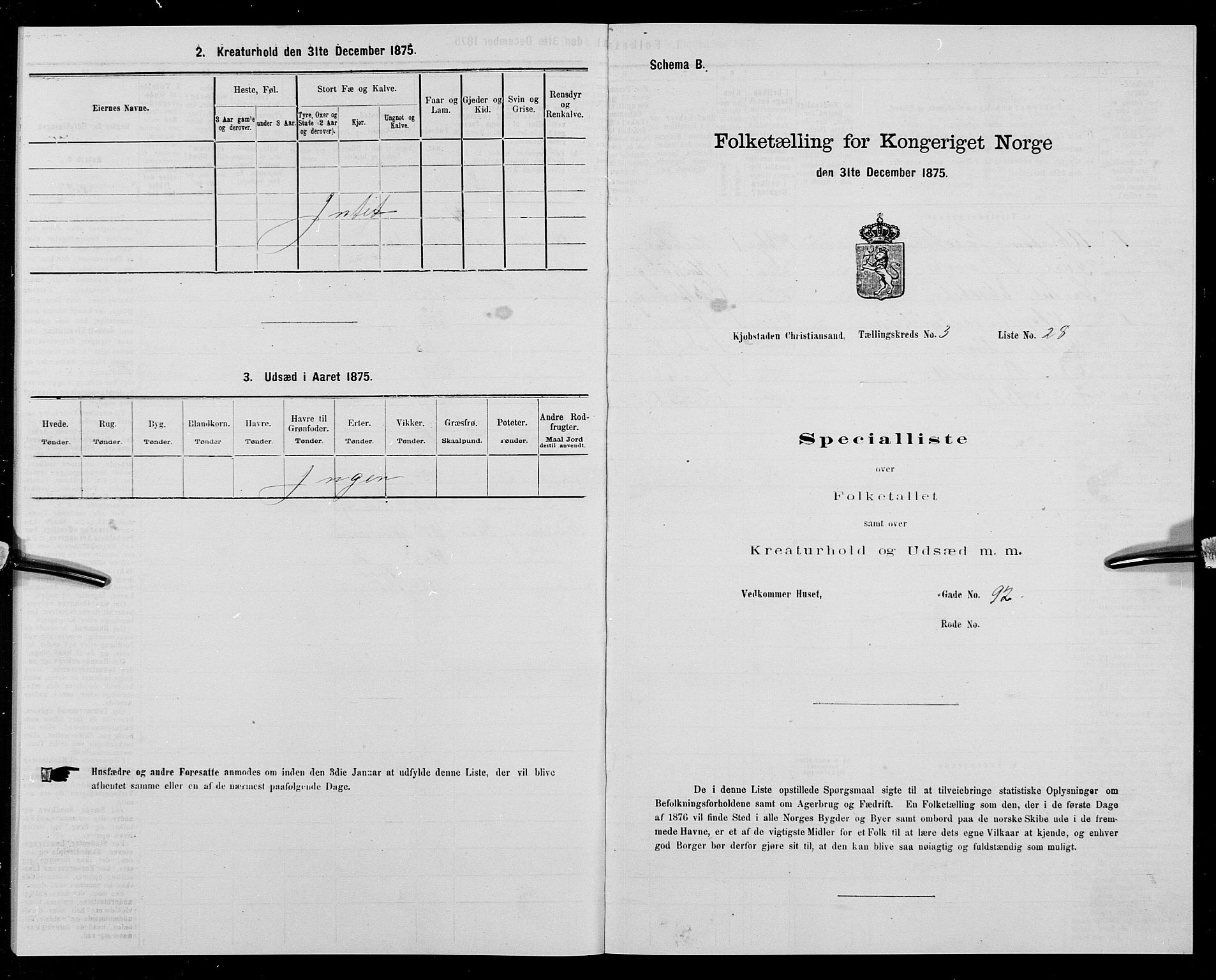 SAK, Folketelling 1875 for 1001P Kristiansand prestegjeld, 1875, s. 351