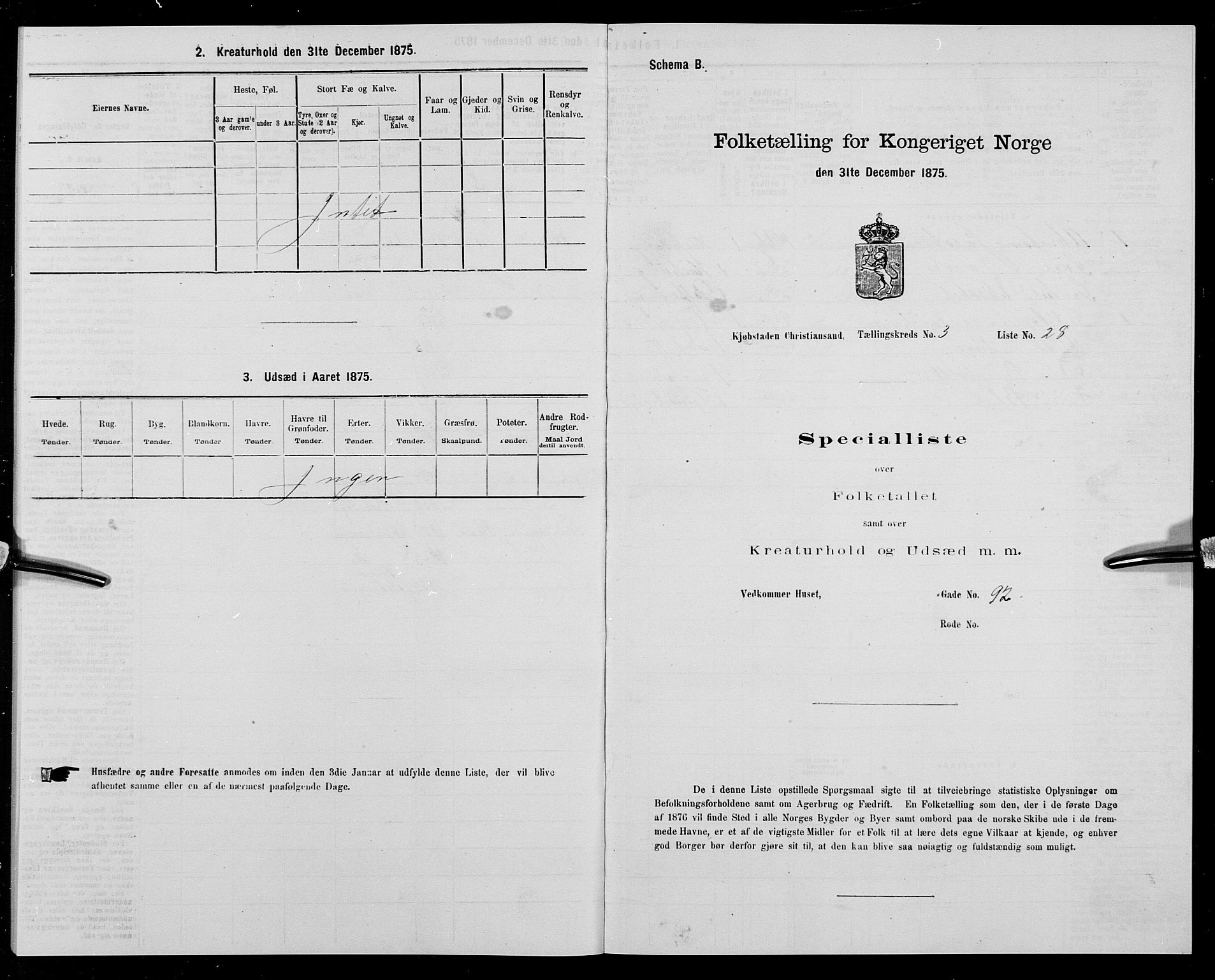 SAK, Folketelling 1875 for 1001P Kristiansand prestegjeld, 1875, s. 351