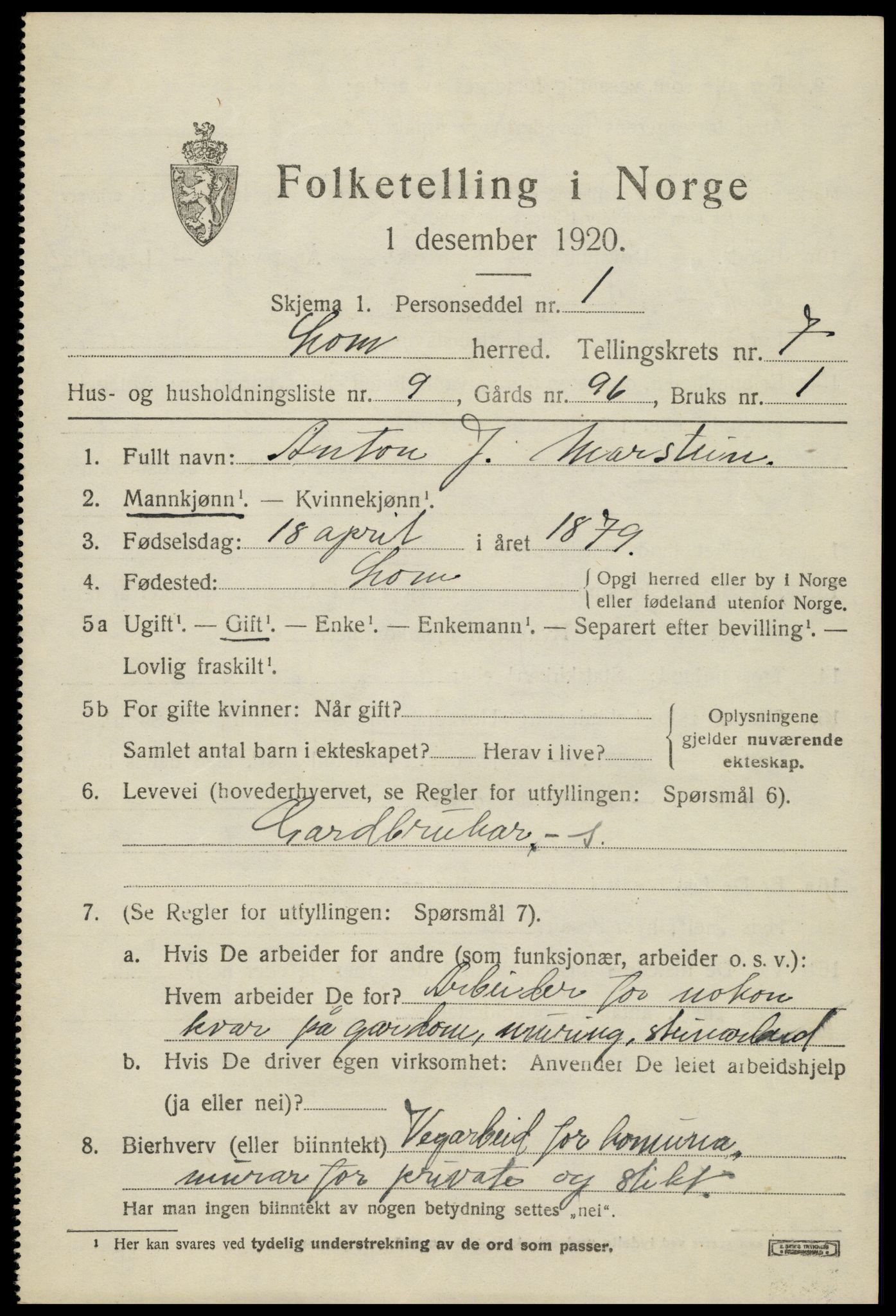 SAH, Folketelling 1920 for 0514 Lom herred, 1920, s. 4244