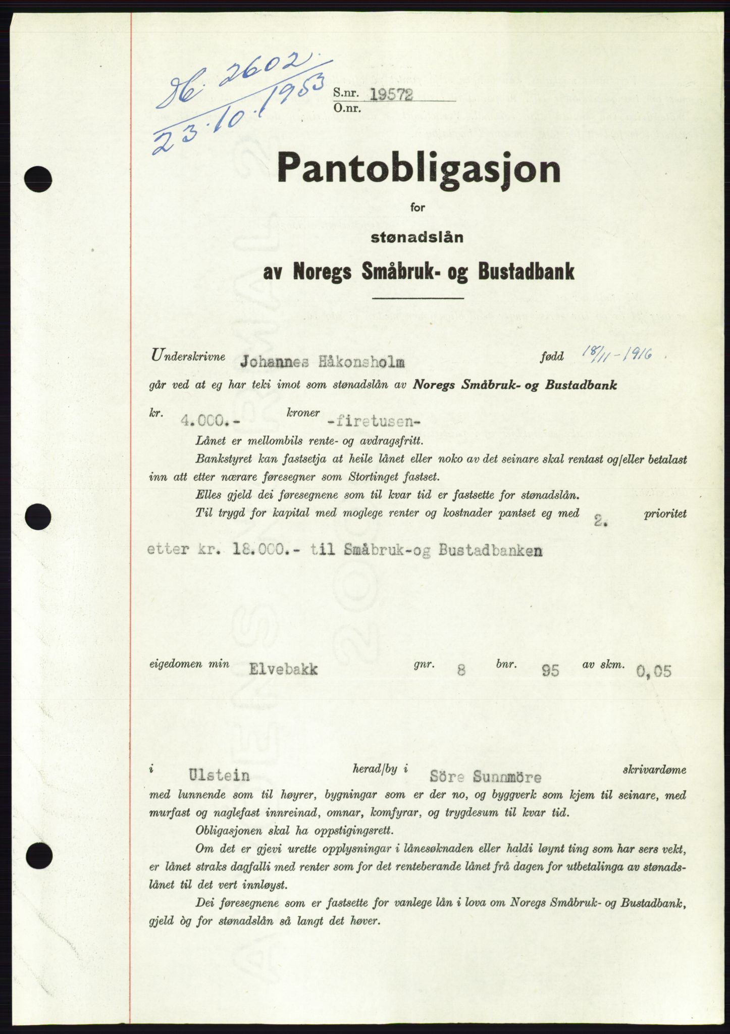 Søre Sunnmøre sorenskriveri, SAT/A-4122/1/2/2C/L0124: Pantebok nr. 12B, 1953-1954, Dagboknr: 2602/1953