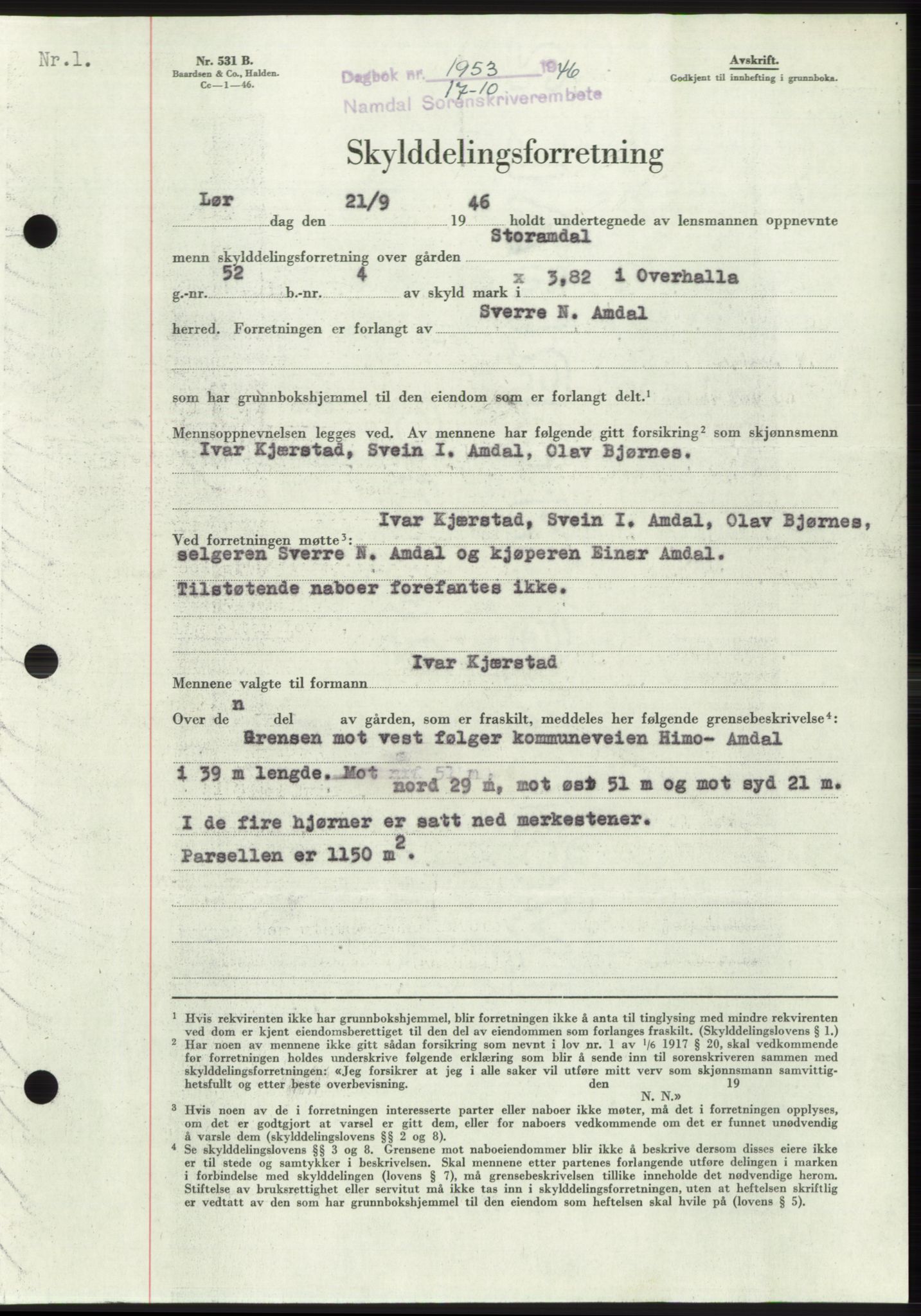 Namdal sorenskriveri, SAT/A-4133/1/2/2C: Pantebok nr. -, 1946-1947, Dagboknr: 1953/1946