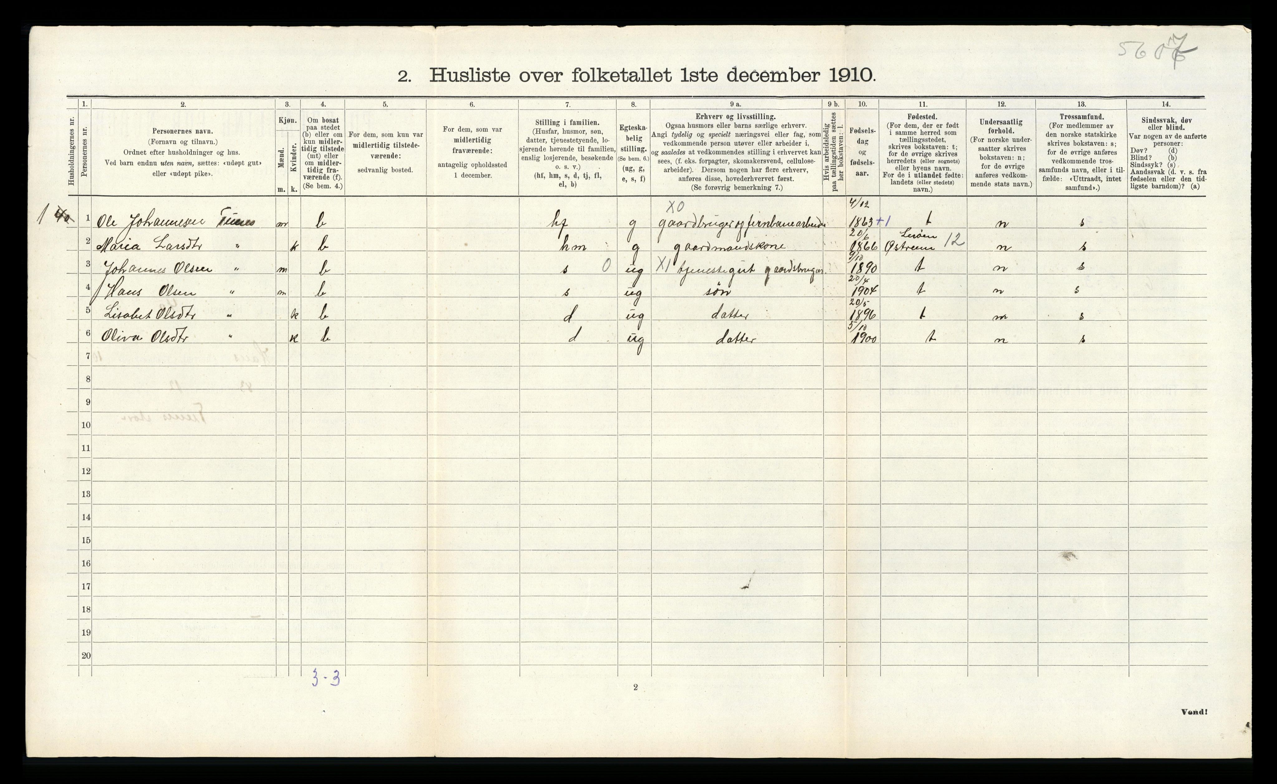 RA, Folketelling 1910 for 1250 Haus herred, 1910, s. 873