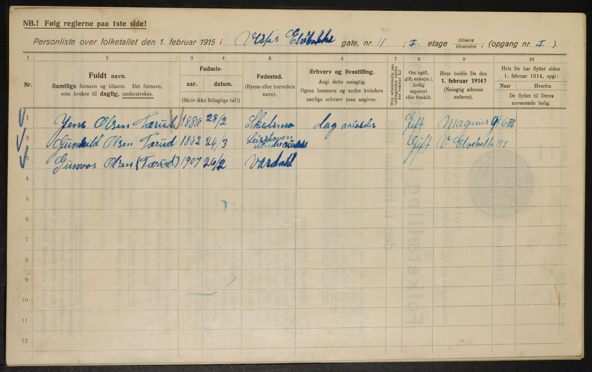 OBA, Kommunal folketelling 1.2.1915 for Kristiania, 1915, s. 123090