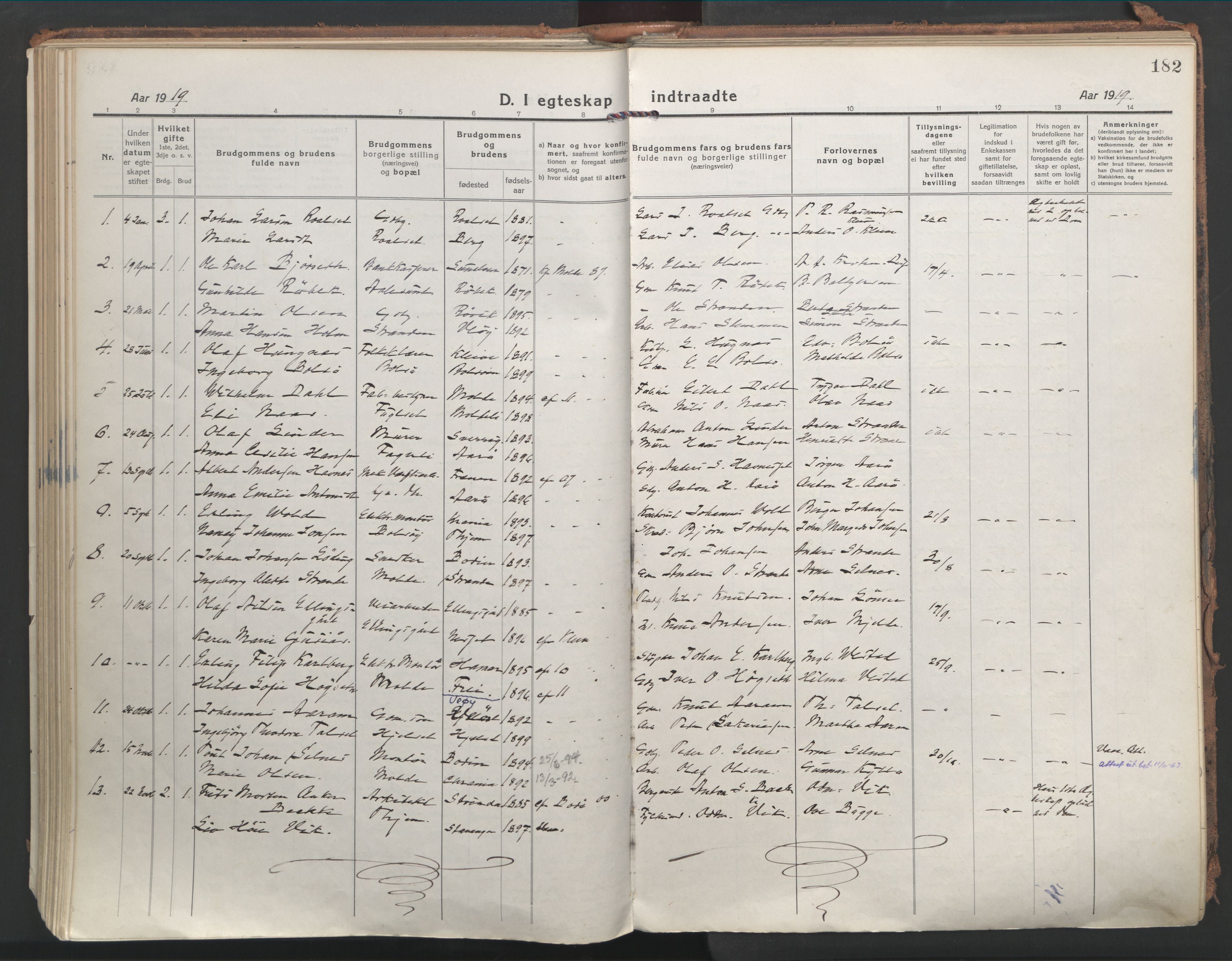 Ministerialprotokoller, klokkerbøker og fødselsregistre - Møre og Romsdal, AV/SAT-A-1454/555/L0659: Ministerialbok nr. 555A10, 1917-1971, s. 182