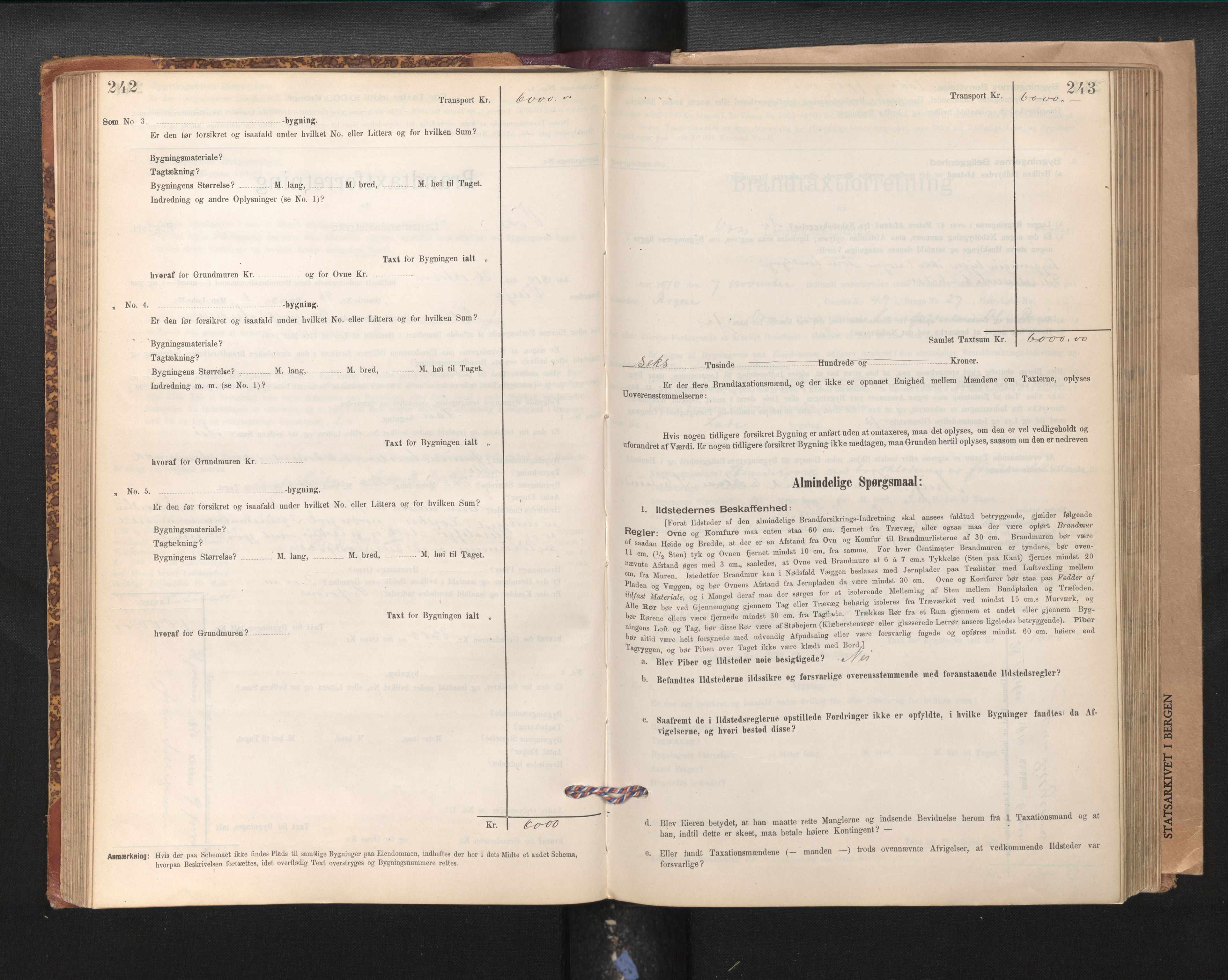 Lensmannen i Voss, SAB/A-35801/0012/L0008: Branntakstprotokoll, skjematakst, 1895-1945, s. 242-243