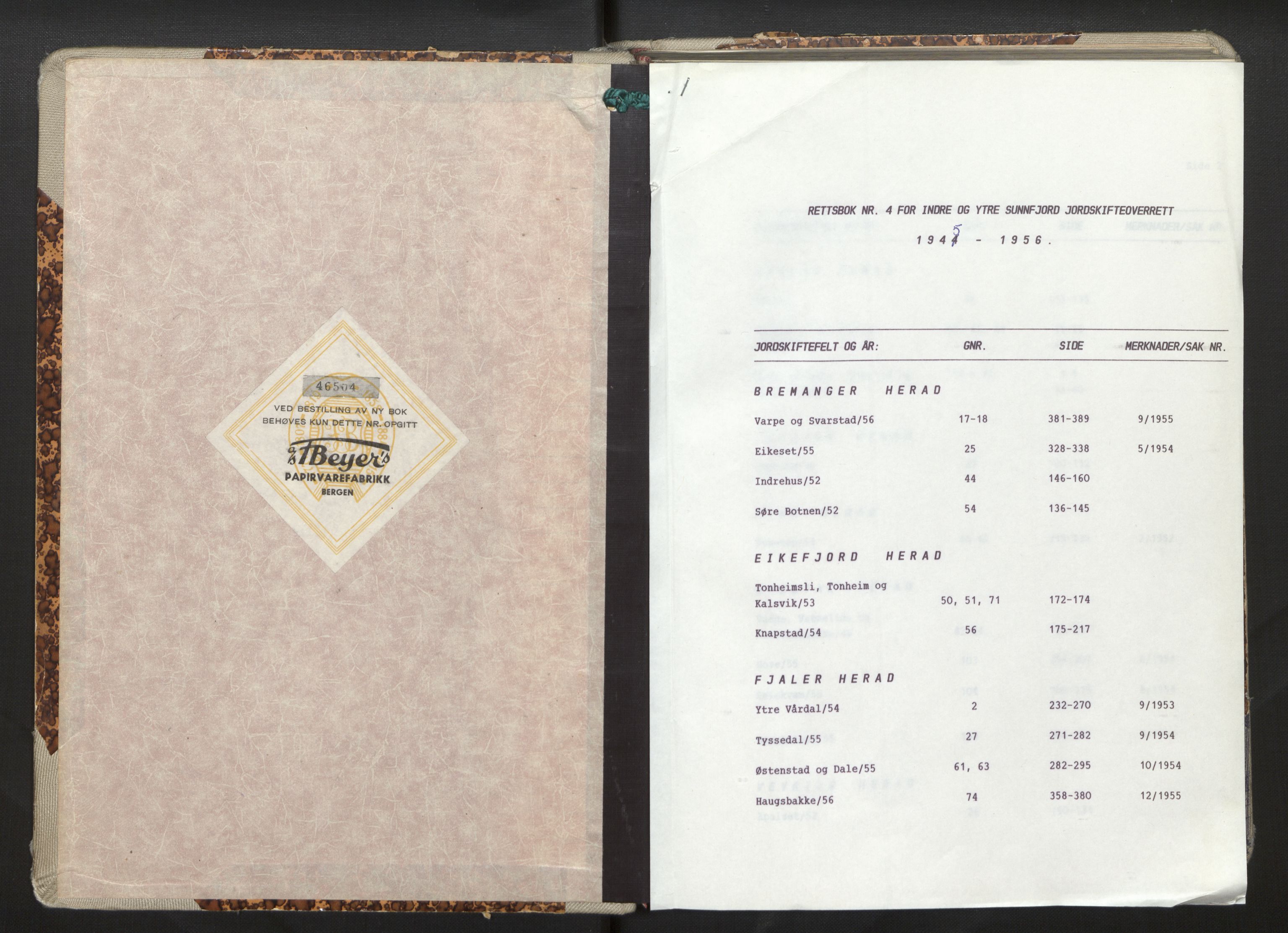 Overdommaren i Sogn og Fjordane jordskiftedøme, AV/SAB-A-5701/A/L0004: Overrettsprotokoll, 1945-1956