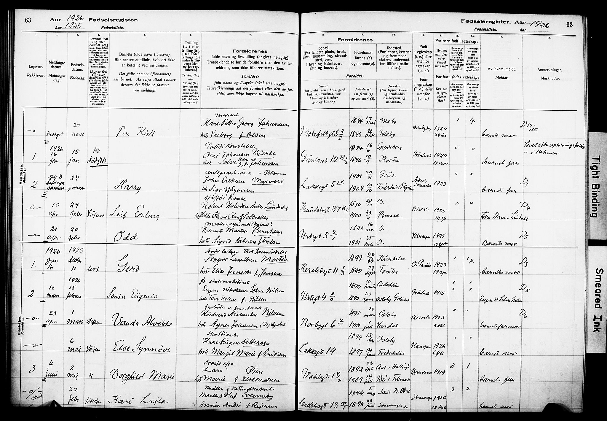 Wexel prestekontor Kirkebøker, AV/SAO-A-10879/J/L0001: Fødselsregister nr. 1, 1916-1930, s. 63
