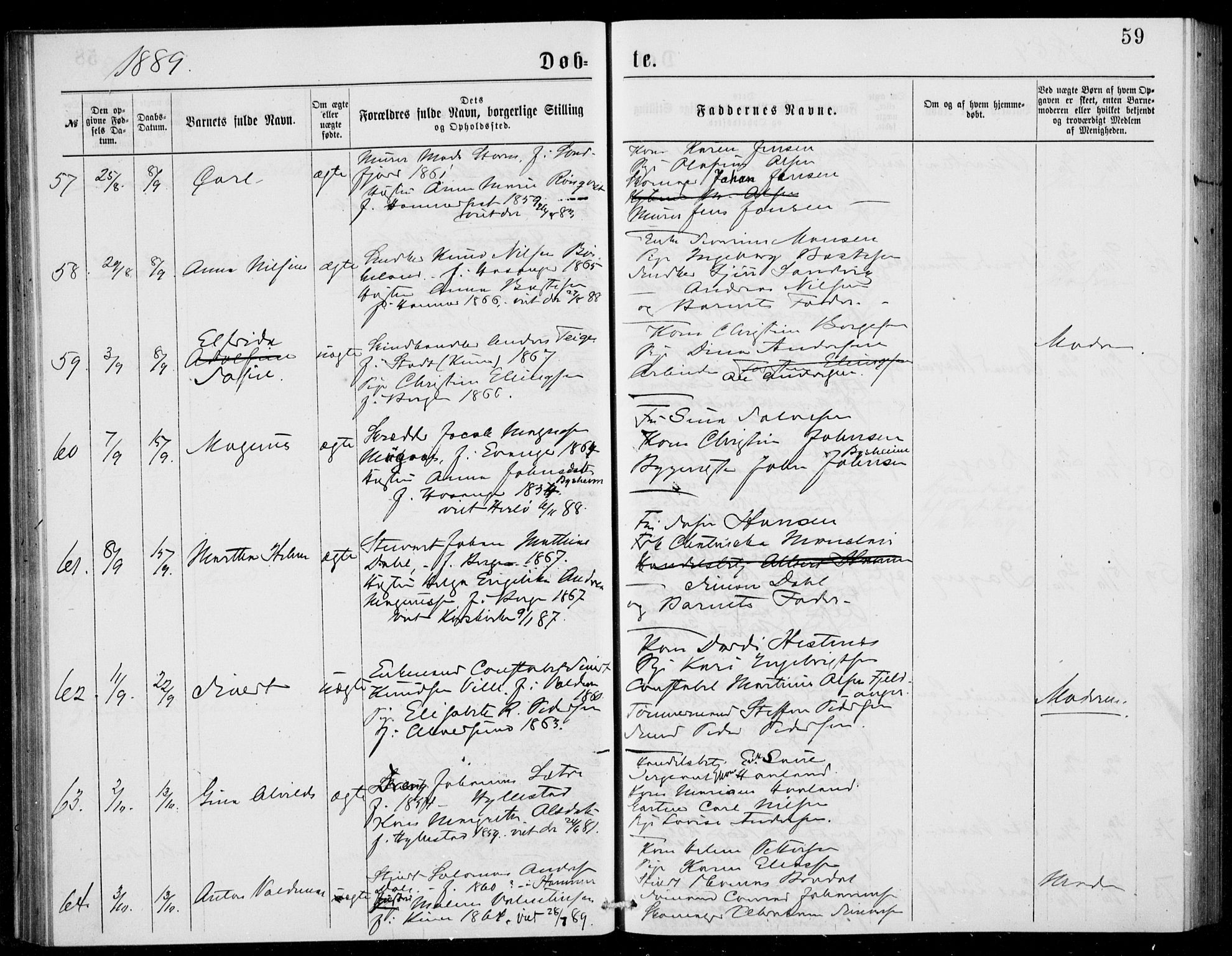Fødselsstiftelsens sokneprestembete, ført av overlegen*, SAB/-: Ministerialbok nr. A 2, 1884-1900, s. 59