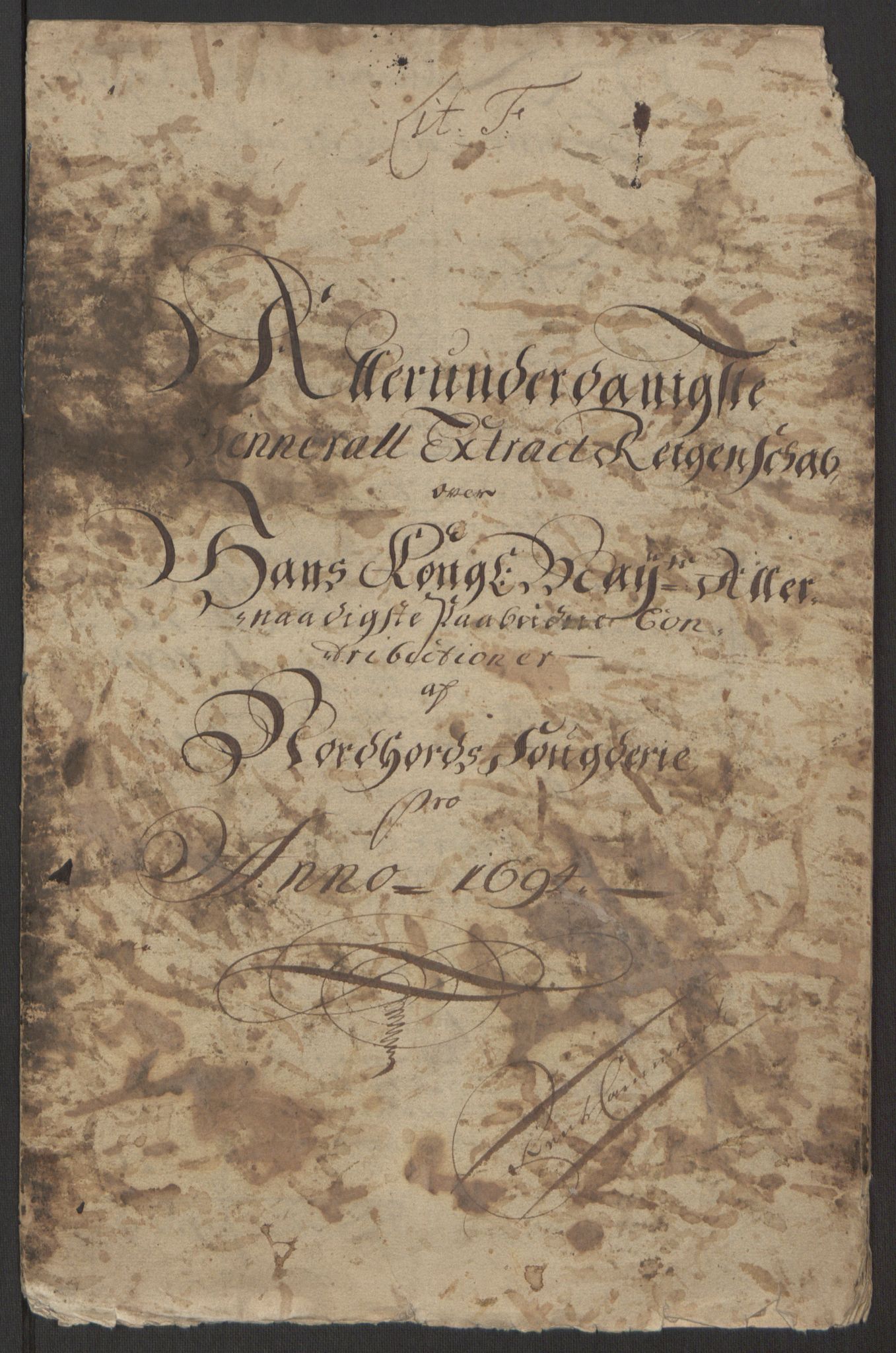 Rentekammeret inntil 1814, Reviderte regnskaper, Fogderegnskap, AV/RA-EA-4092/R51/L3182: Fogderegnskap Nordhordland og Voss, 1694, s. 4