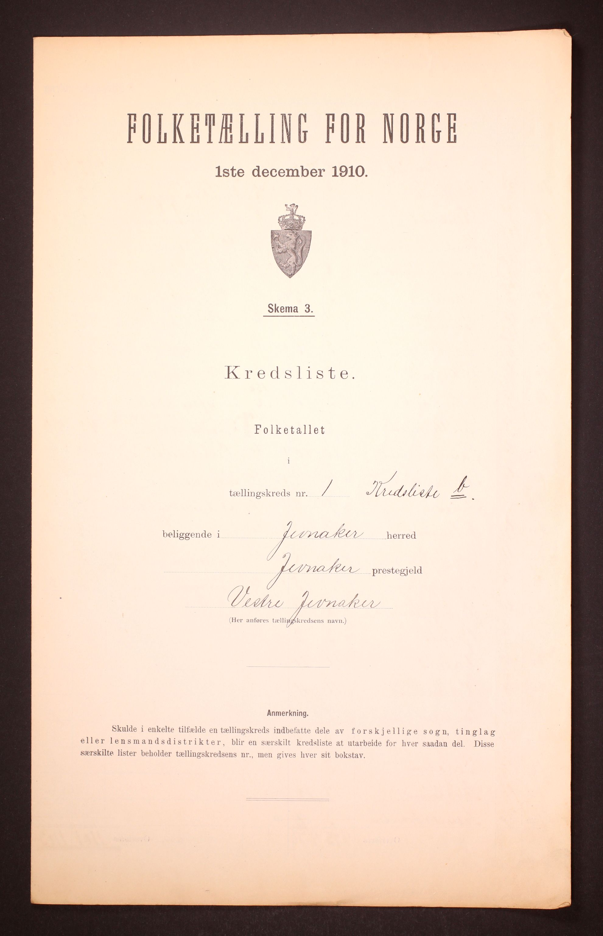 RA, Folketelling 1910 for 0532 Jevnaker herred, 1910, s. 7