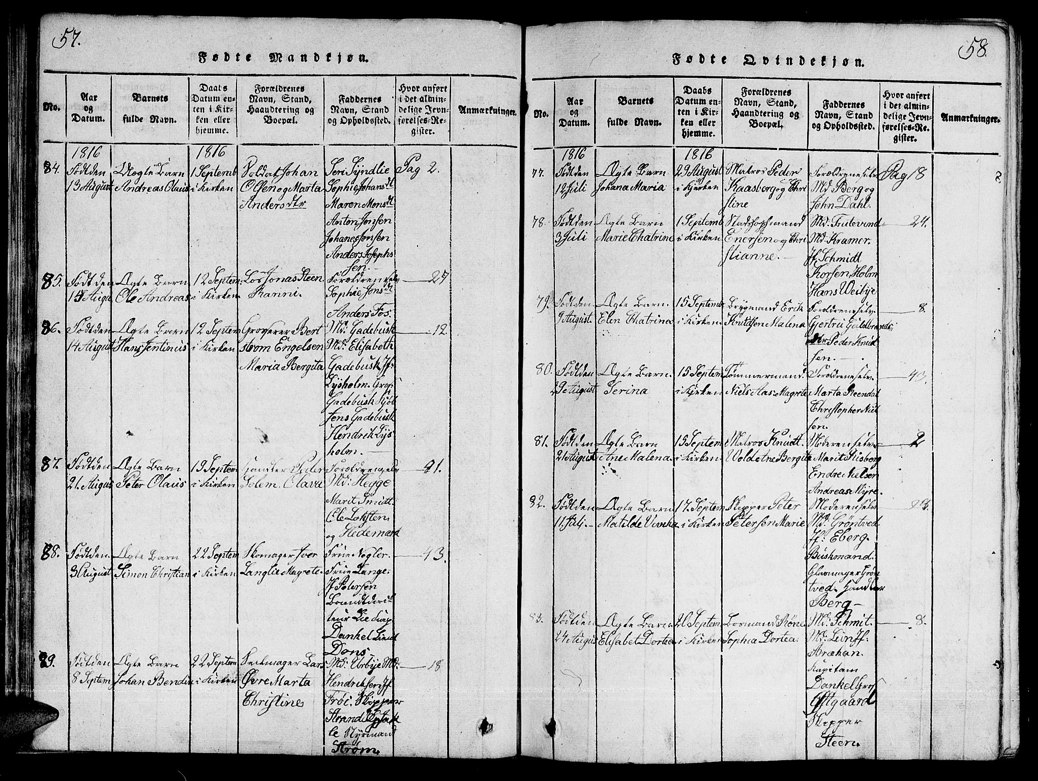 Ministerialprotokoller, klokkerbøker og fødselsregistre - Sør-Trøndelag, AV/SAT-A-1456/601/L0043: Ministerialbok nr. 601A11, 1815-1821, s. 57-58