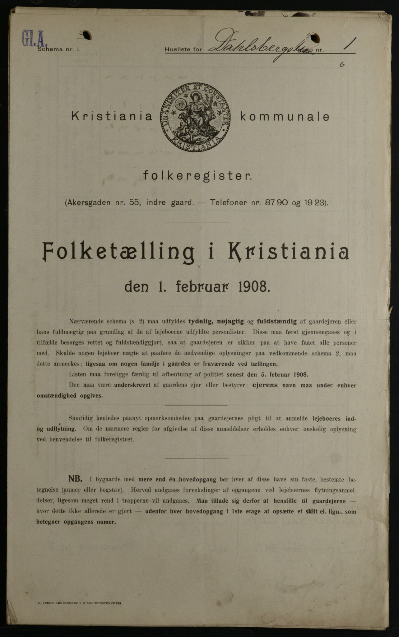 OBA, Kommunal folketelling 1.2.1908 for Kristiania kjøpstad, 1908, s. 13105