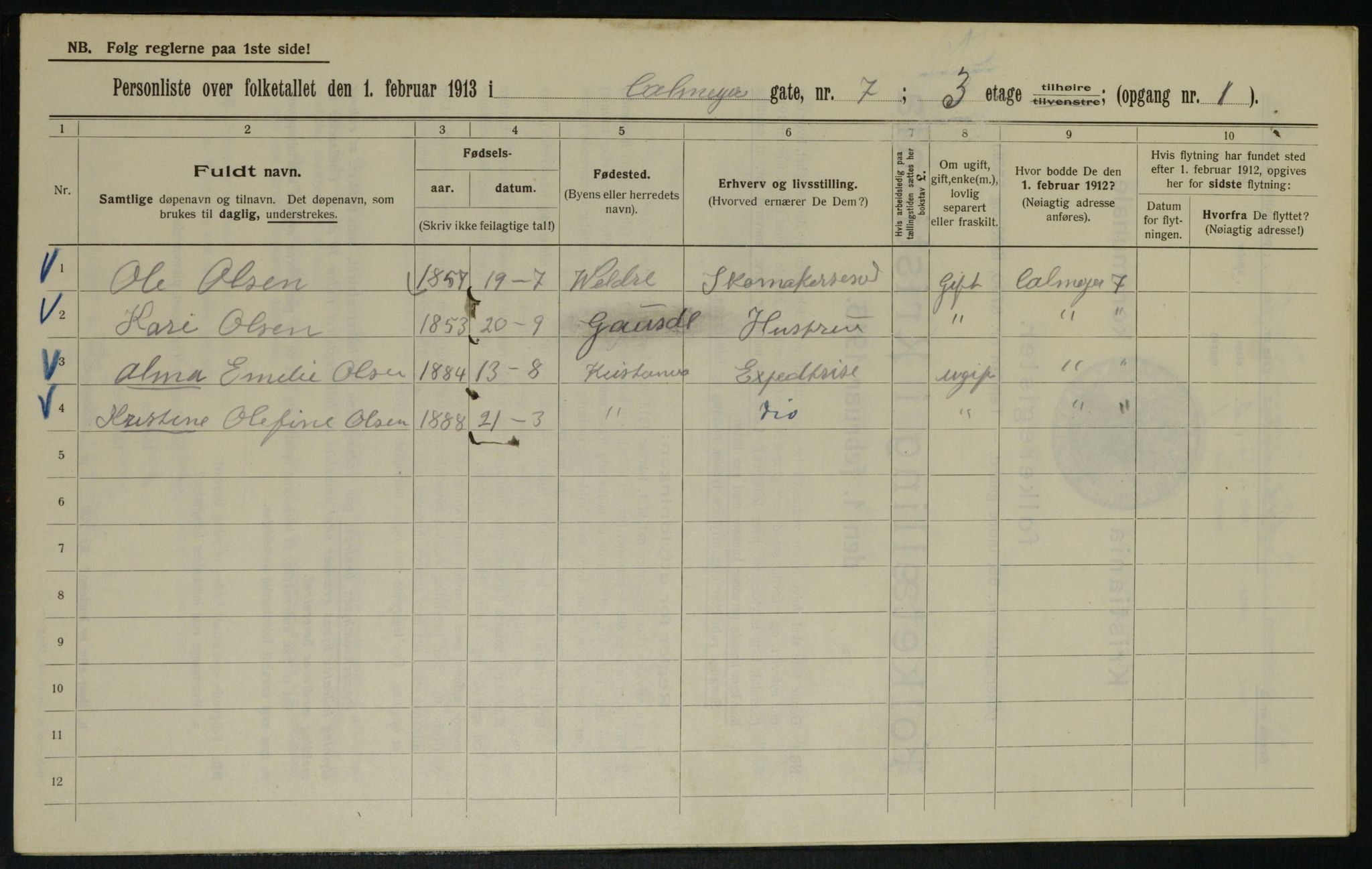 OBA, Kommunal folketelling 1.2.1913 for Kristiania, 1913, s. 11433