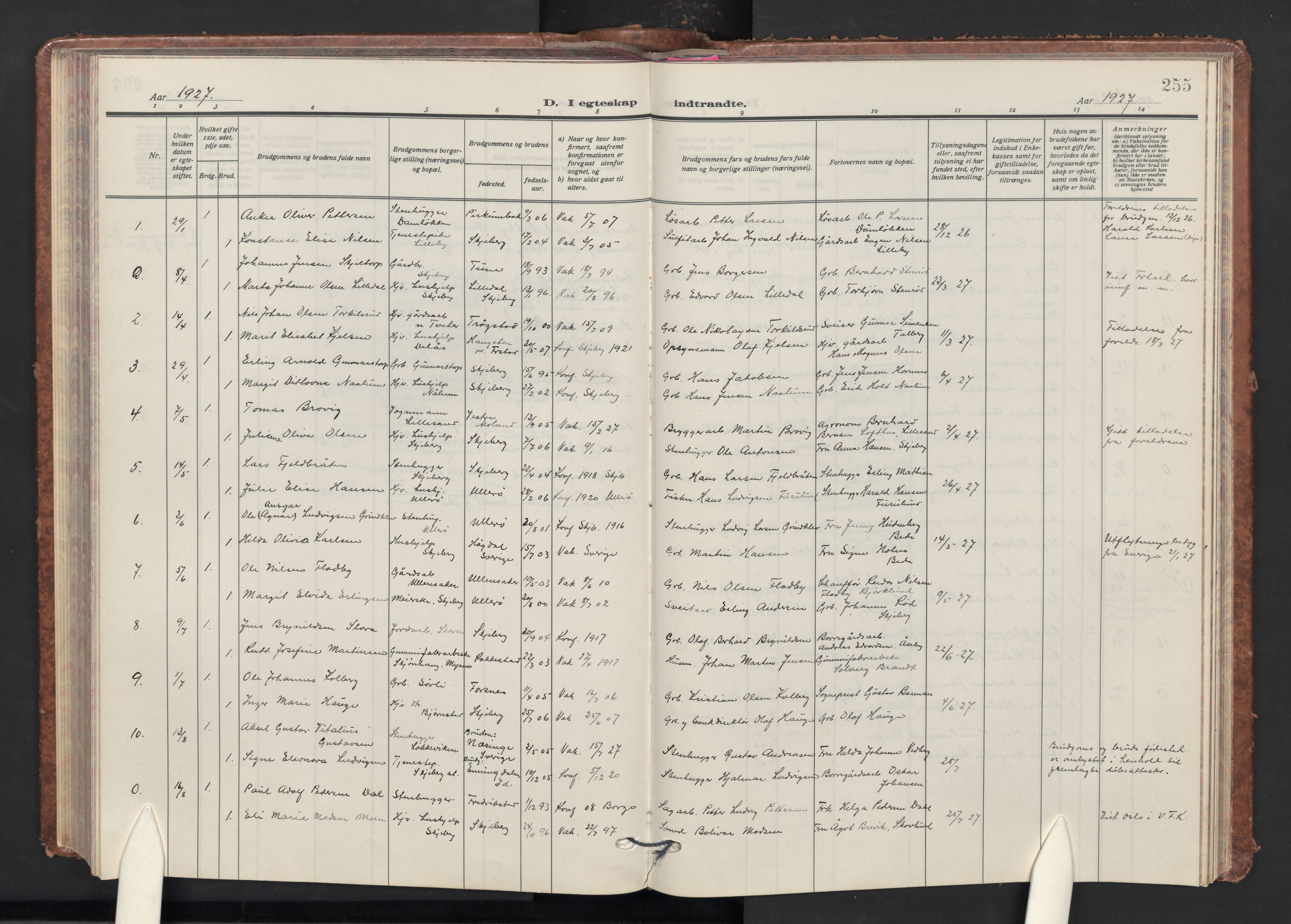Skjeberg prestekontor Kirkebøker, AV/SAO-A-10923/G/Ga/L0003: Klokkerbok nr. I 3, 1922-1971, s. 255
