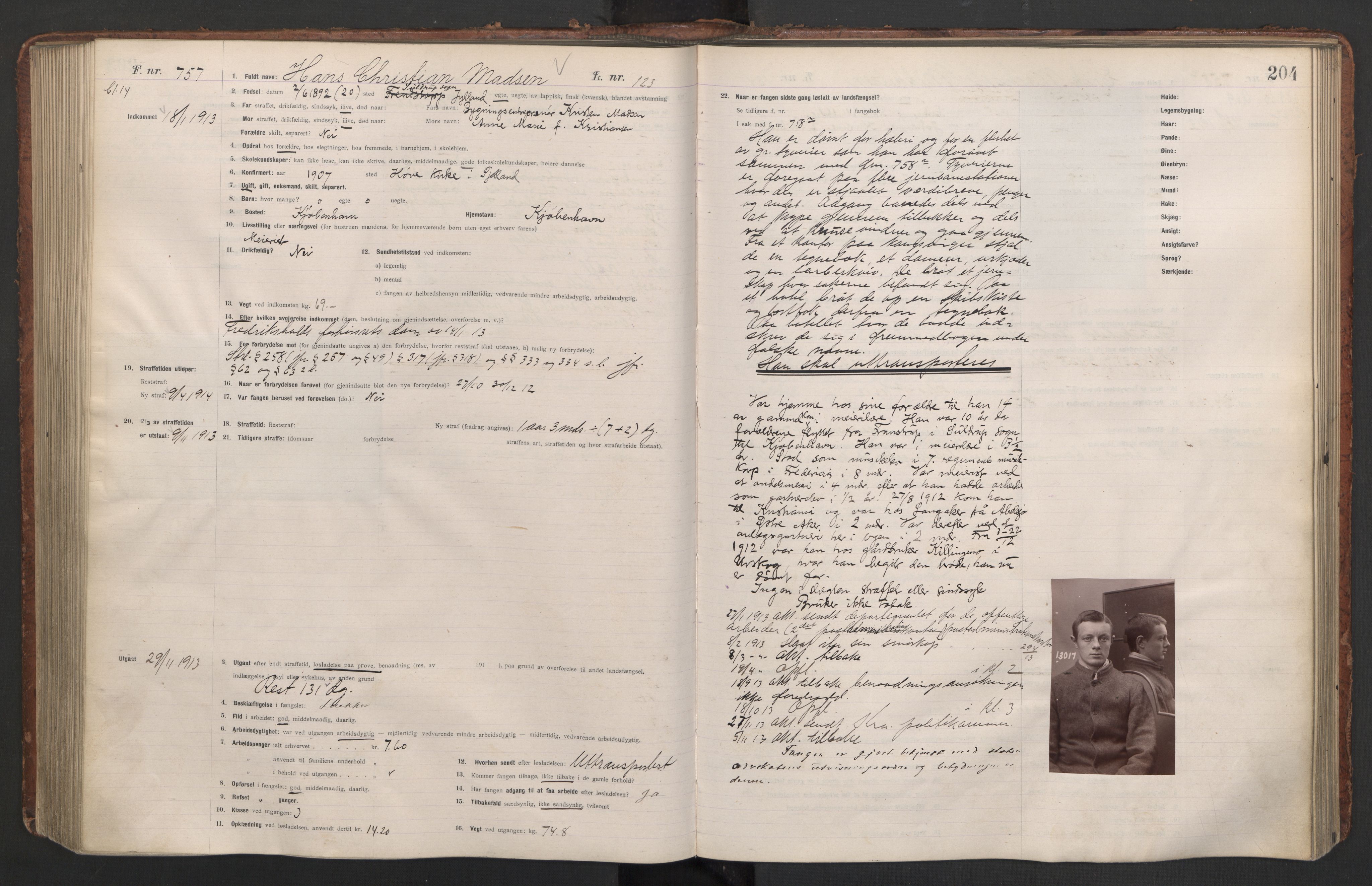Botsfengslet, AV/RA-S-1539/D/Db/Dbb/L0045: 554n - 890n, 1912-1913, s. 204