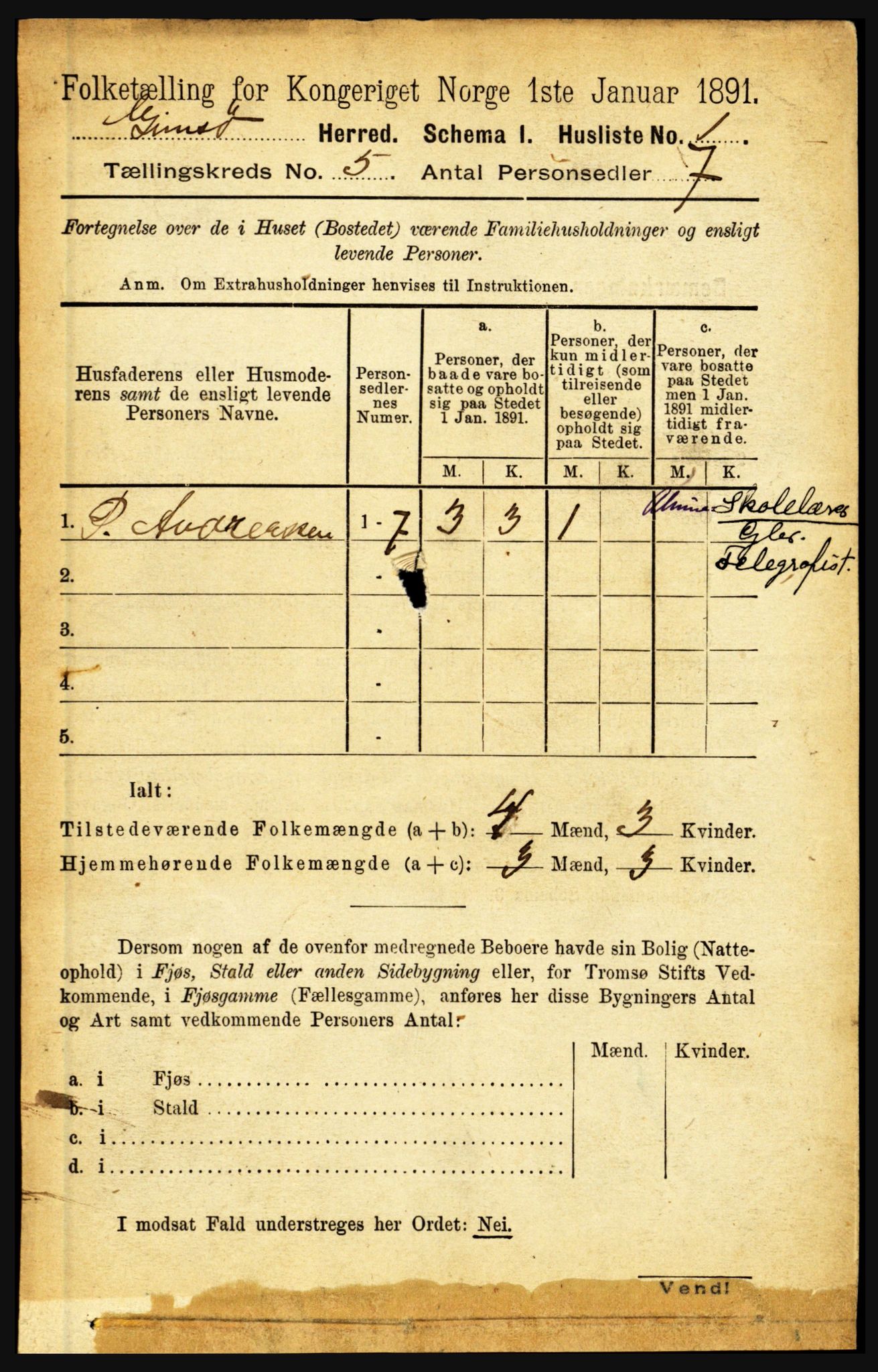 RA, Folketelling 1891 for 1864 Gimsøy herred, 1891, s. 808